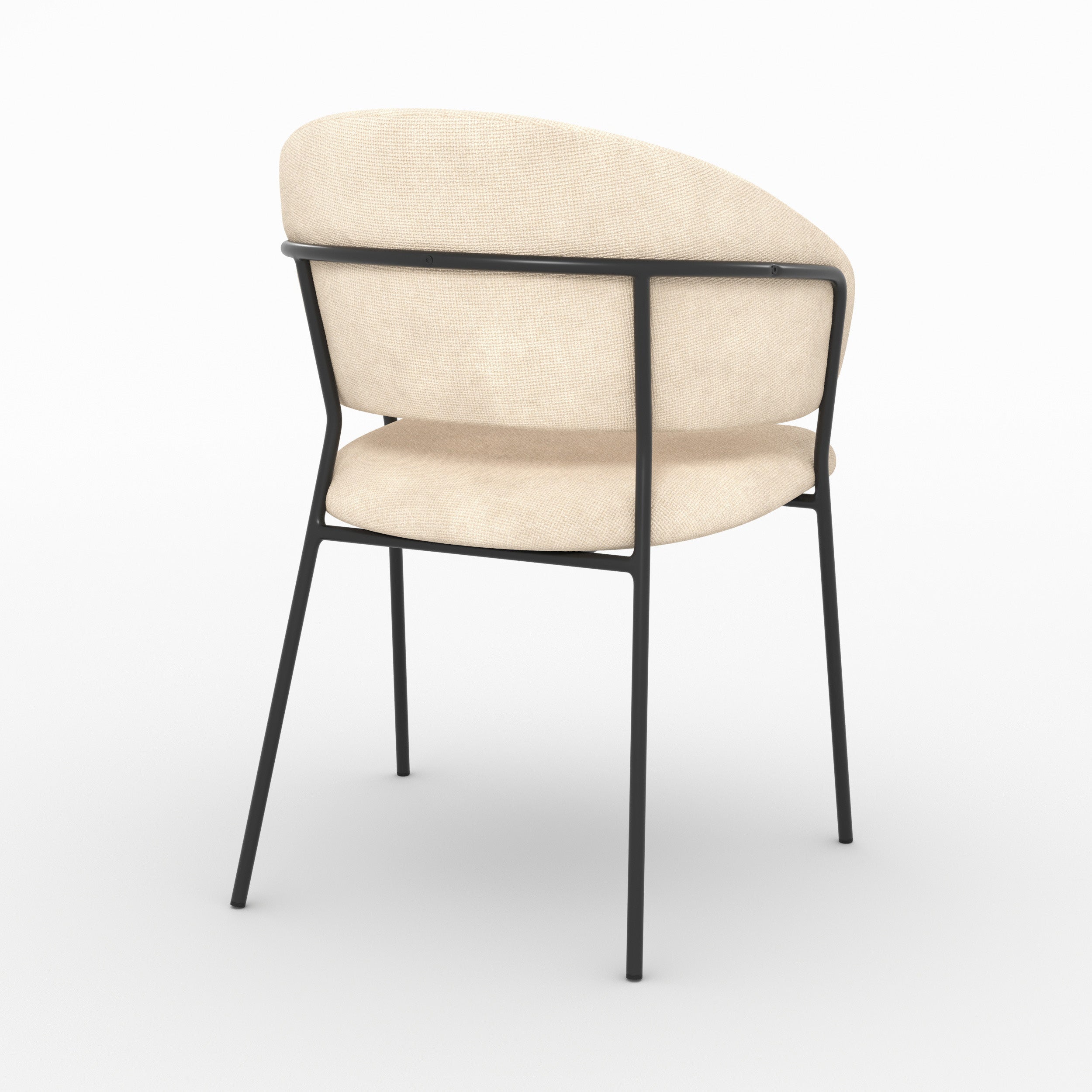 Chaise Amaya en tissu beige et pieds en métal noir, vue de trois quarts arrière - Maison Pavane