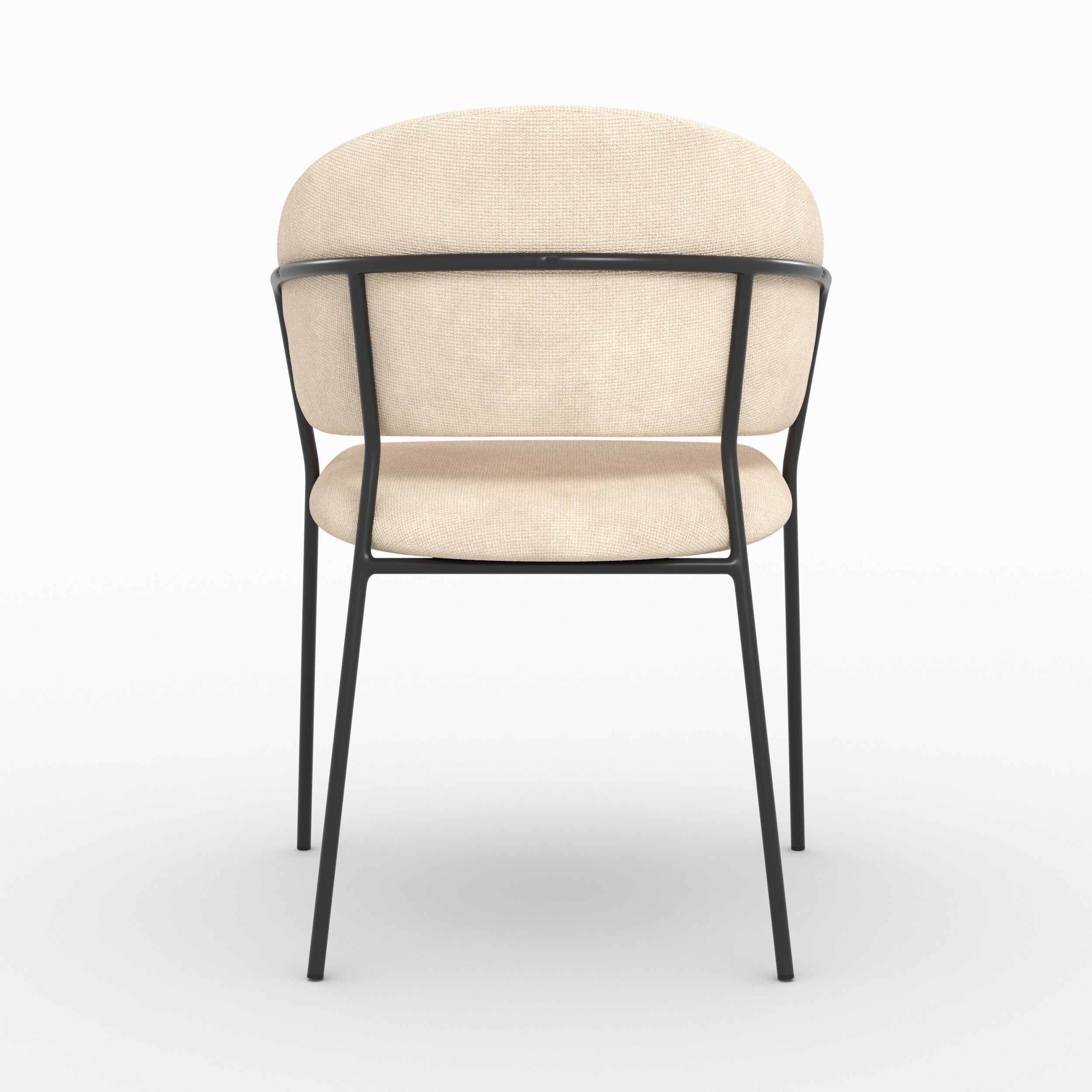 Chaise Amaya en tissu beige et pieds en métal noir, vue de dos - Maison Pavane