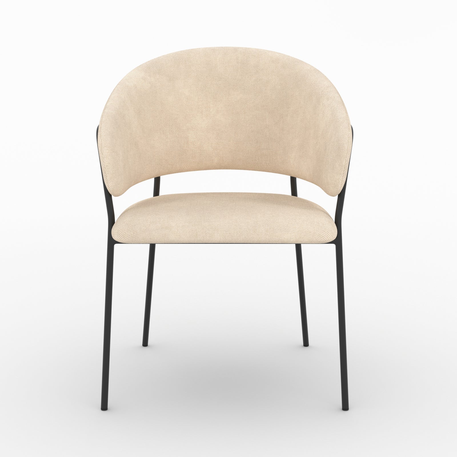 Chaise Amaya en tissu beige et pieds en métal noir, vue de face - Maison Pavane