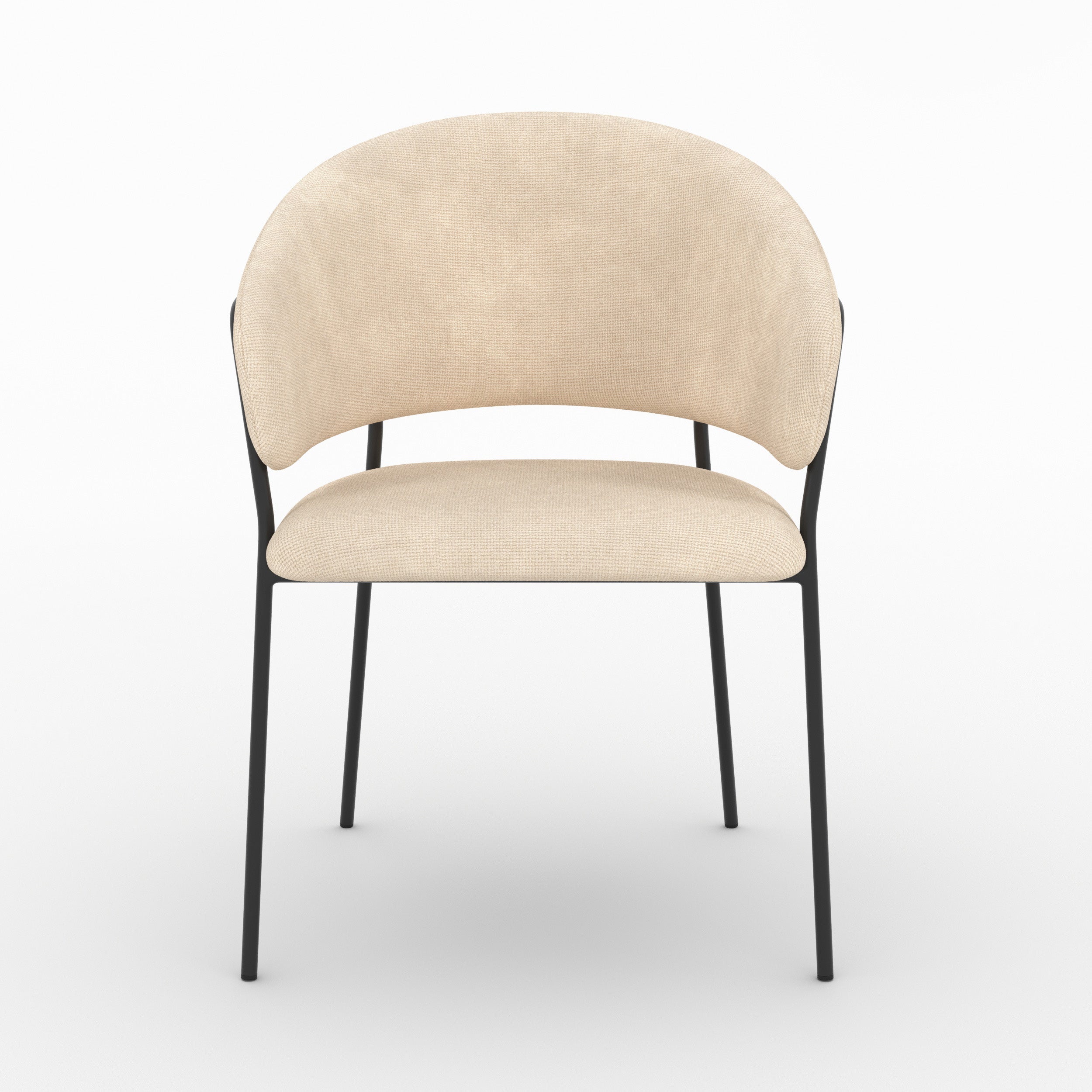 Chaise Amaya en tissu beige et pieds en métal noir, vue de face - Maison Pavane