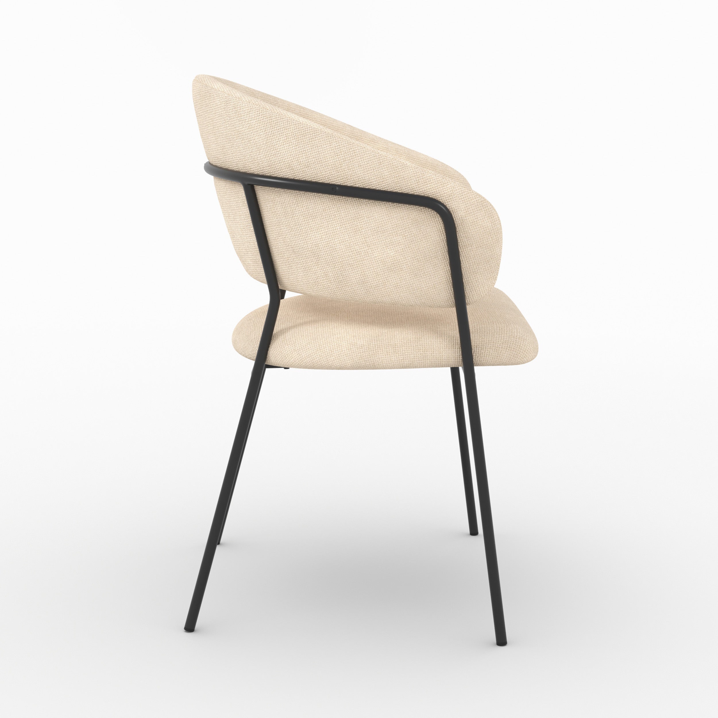Chaise Amaya en tissu beige et pieds en métal noir, vue de profil - Maison Pavane