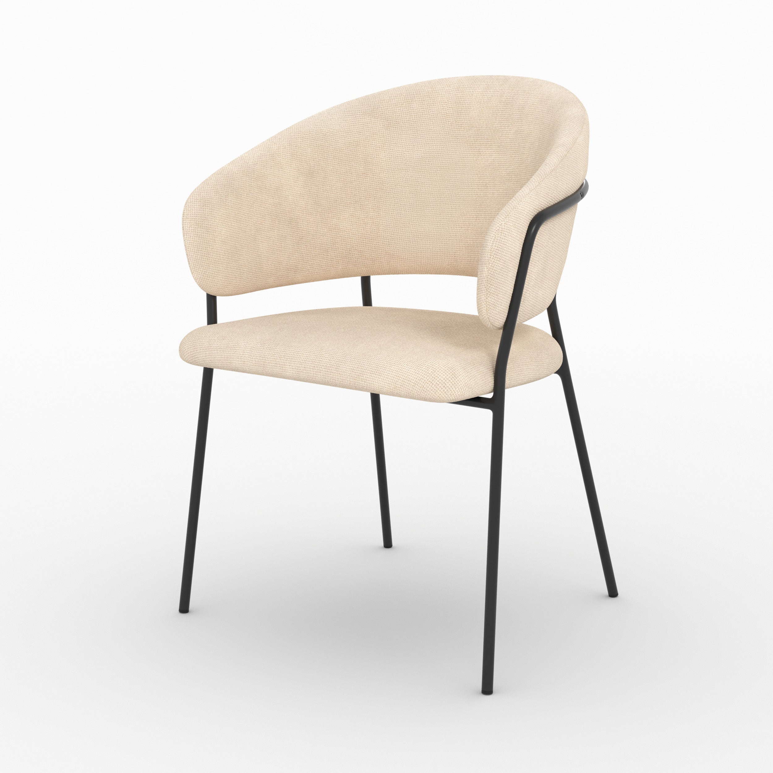 Chaise Amaya en tissu beige et pieds en métal noir, vue de trois quarts - Maison Pavane