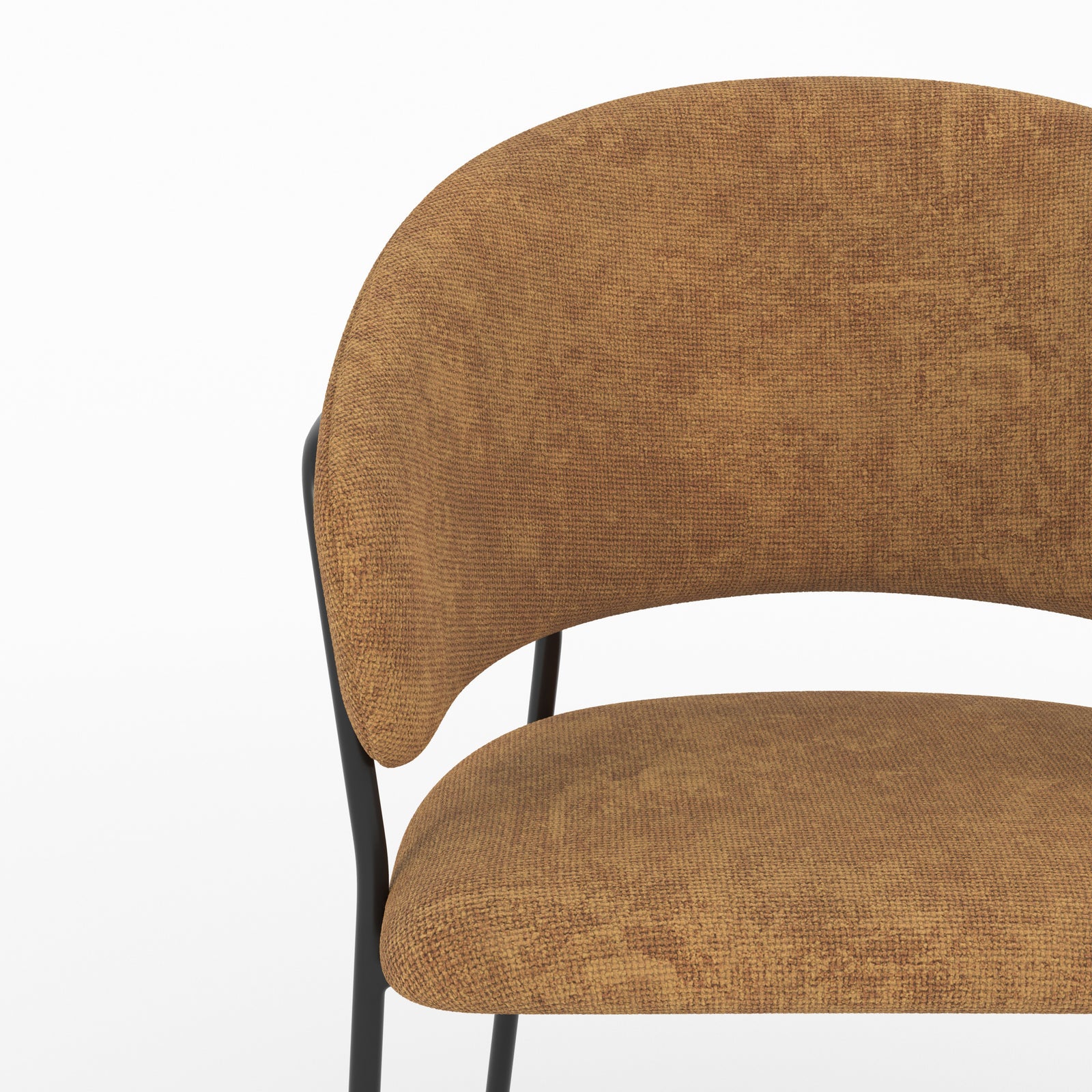 Détail de l'assise et du dossier en tissu caramel de la chaise Amaya - Maison Pavane
