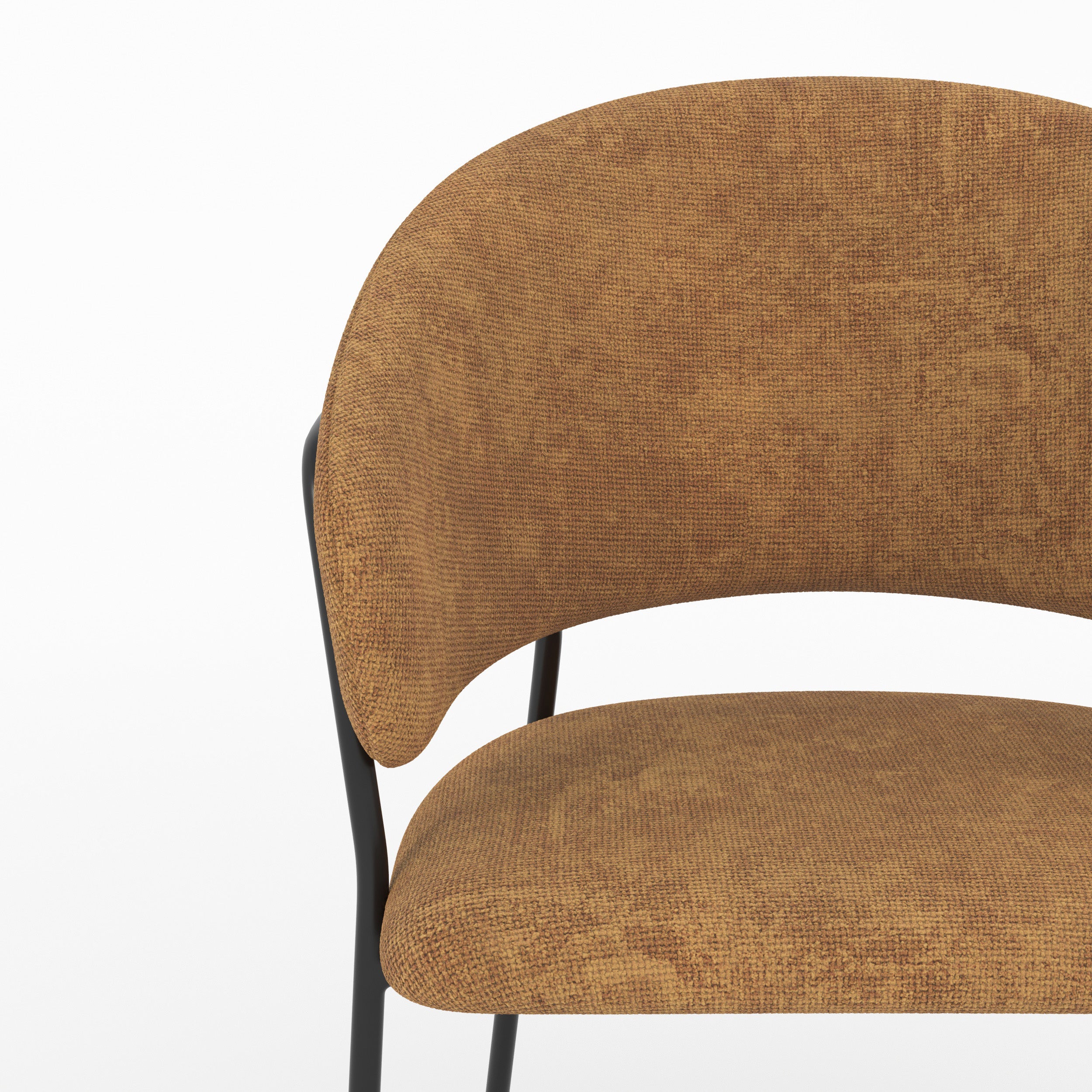 Détail de l'assise et du dossier en tissu caramel de la chaise Amaya - Maison Pavane