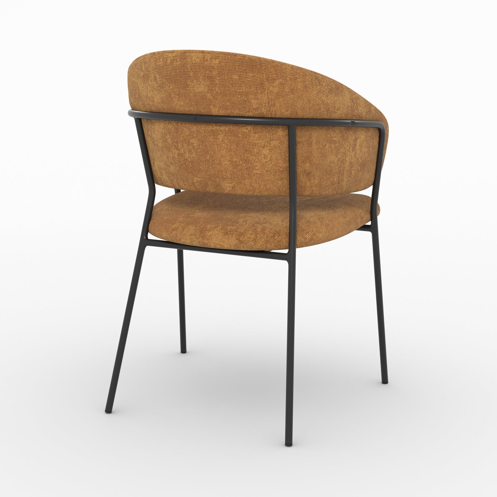 Chaise Amaya en tissu caramel et pieds en métal noir, vue de trois quarts arrière - Maison Pavane