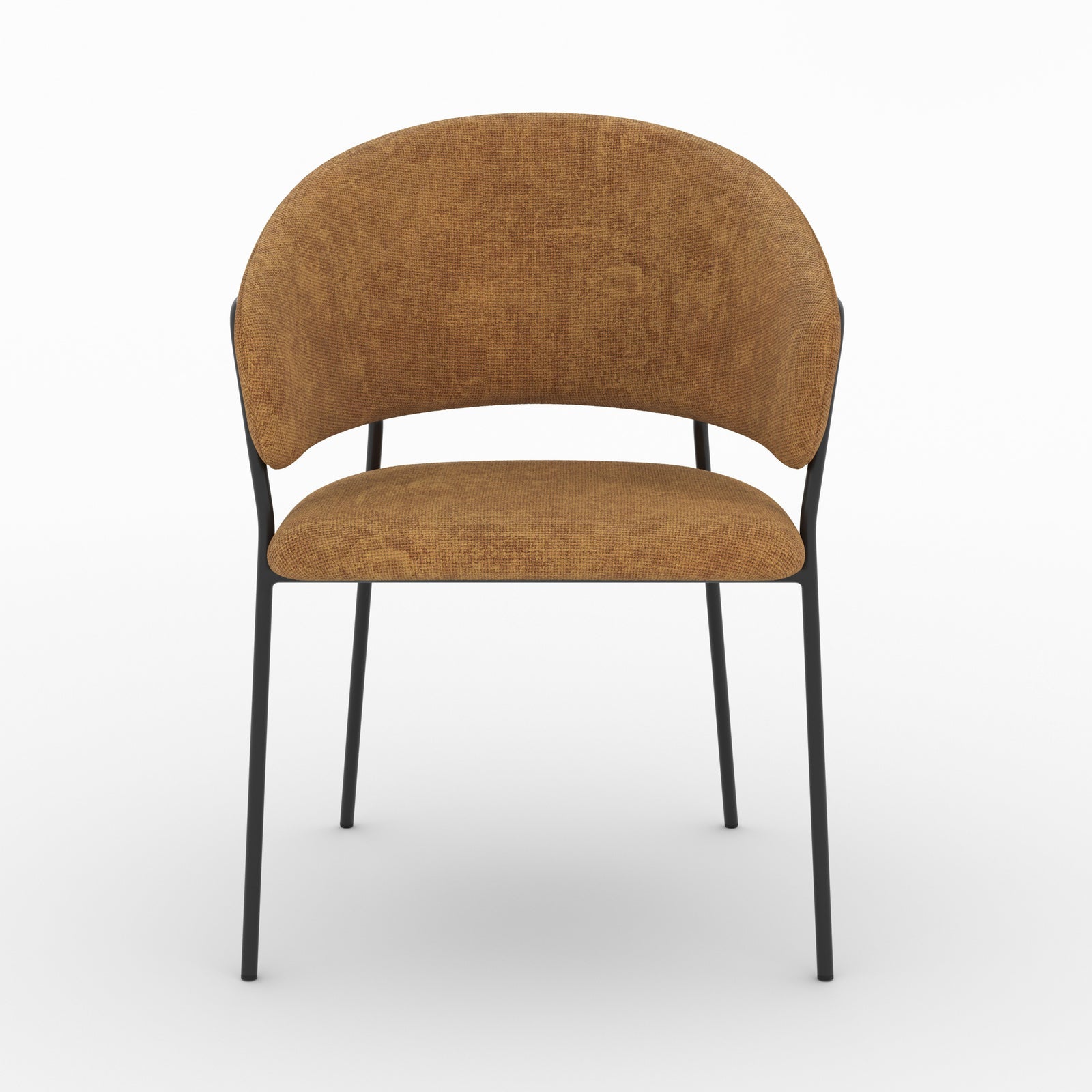 Chaise Amaya en tissu caramel et pieds en métal noir, vue de face - Maison Pavane