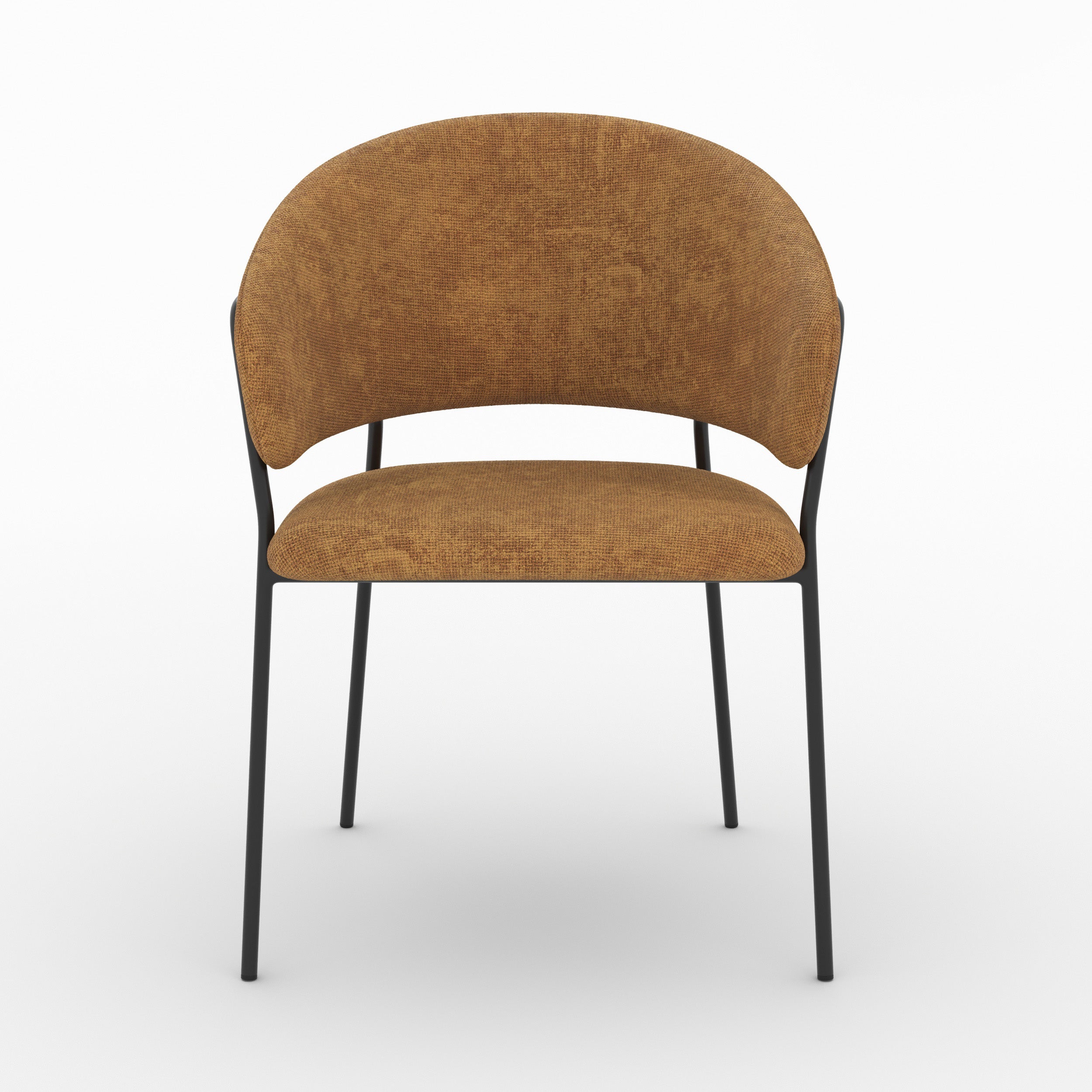 Chaise Amaya en tissu caramel et pieds en métal noir, vue de face - Maison Pavane