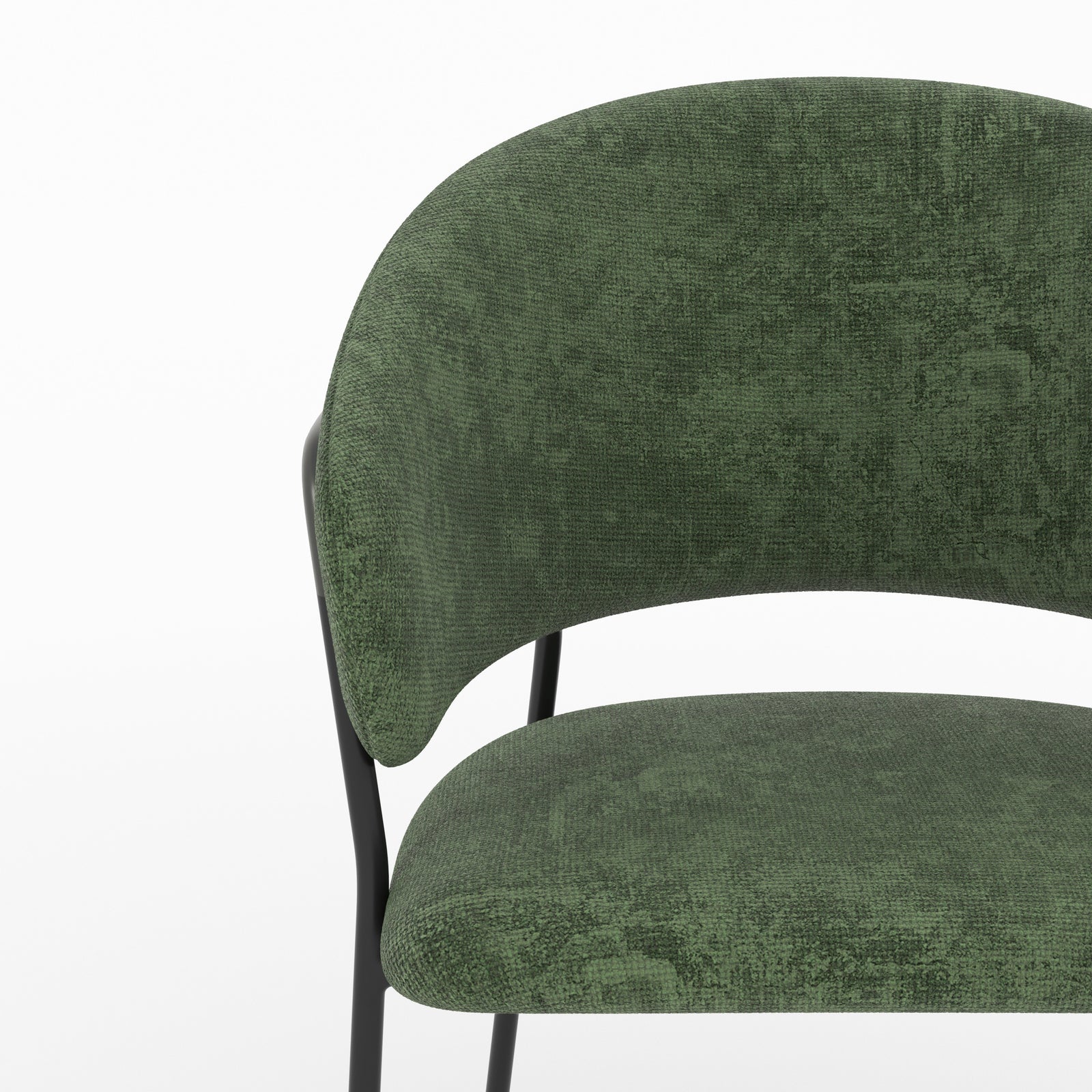 Détail de l'assise et du dossier en tissu vert sapin de la chaise Amaya - Maison Pavane