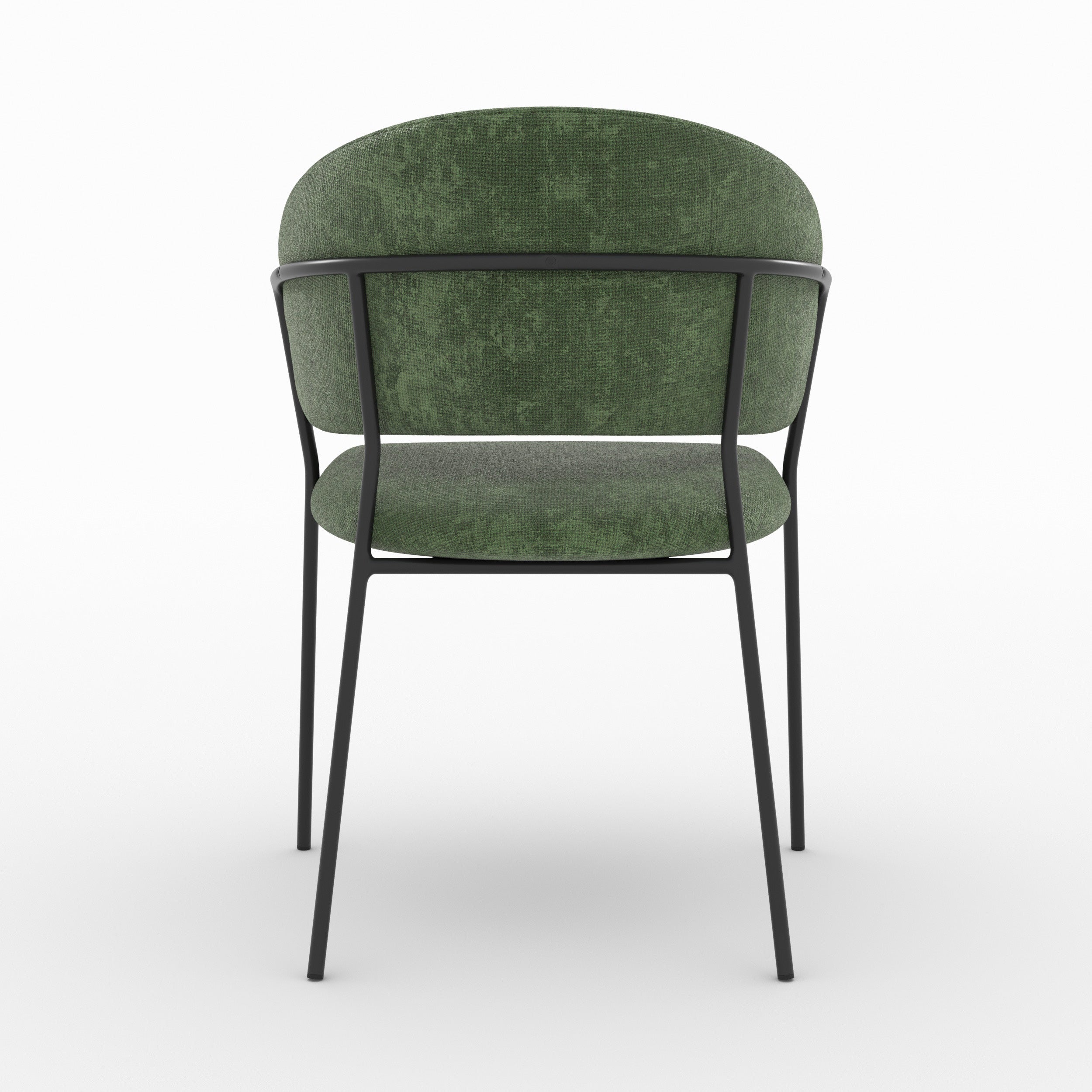 Chaise Amaya en tissu vert sapin et pieds en métal noir, vue de dos - Maison Pavane