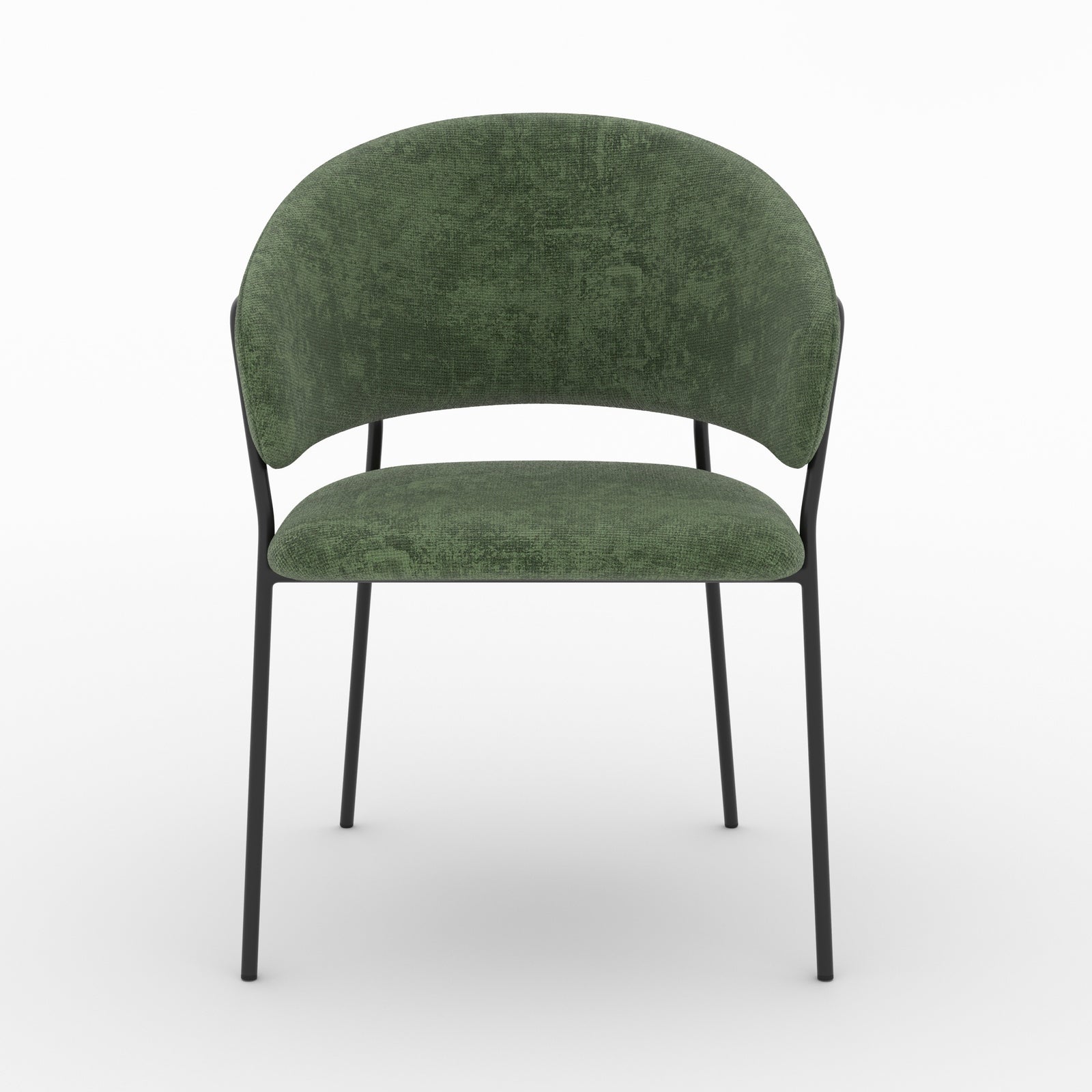 Chaise Amaya en tissu vert sapin et pieds en métal noir, vue de face - Maison Pavane