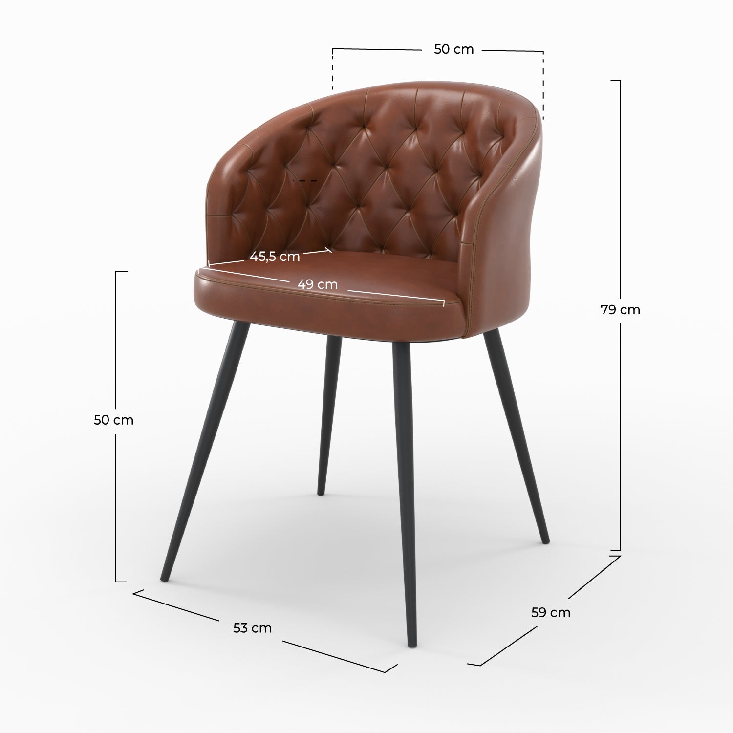sedia anatole in pelle marrone con gambe in metallo