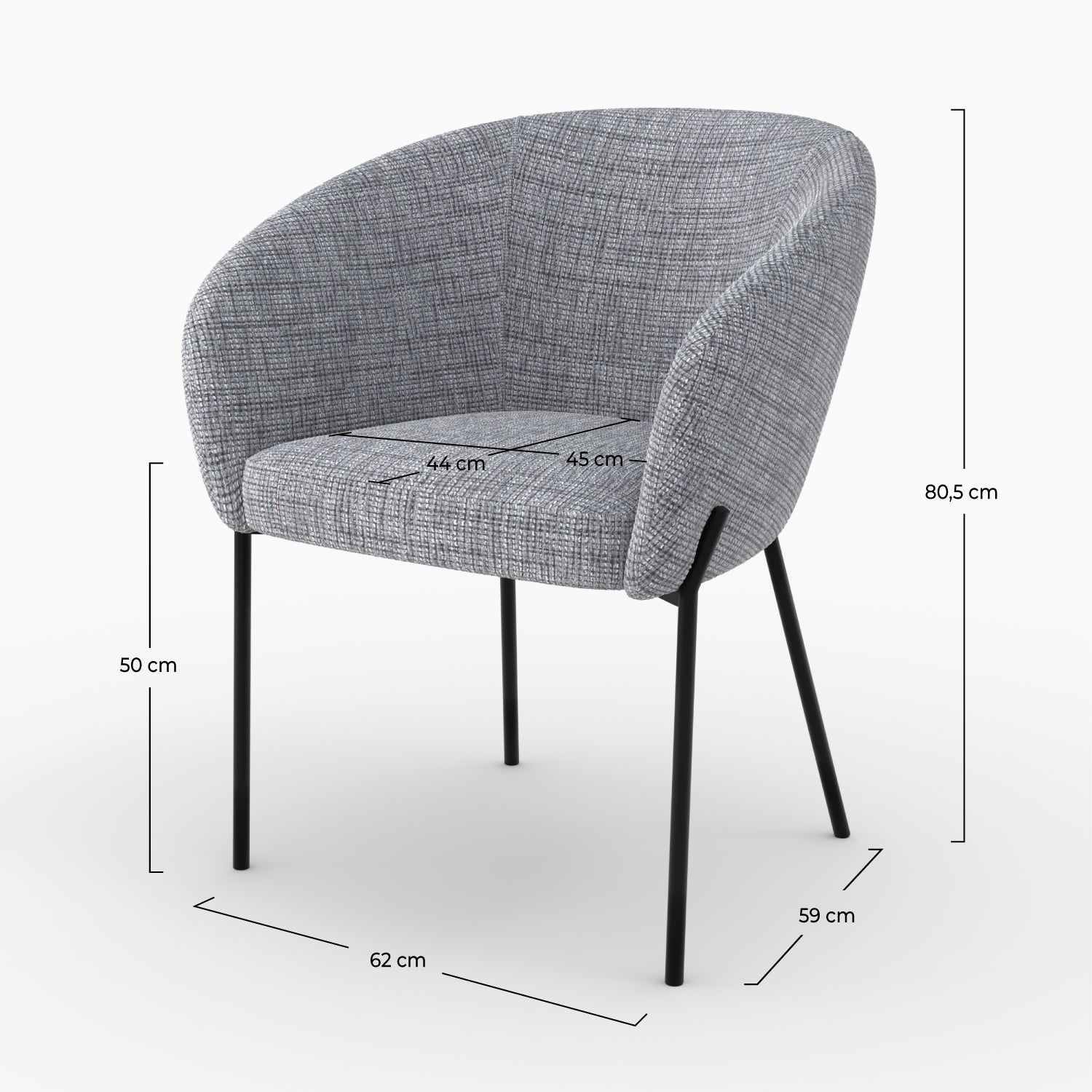 sedia andy in tessuto grigio cinese con gambe nere
