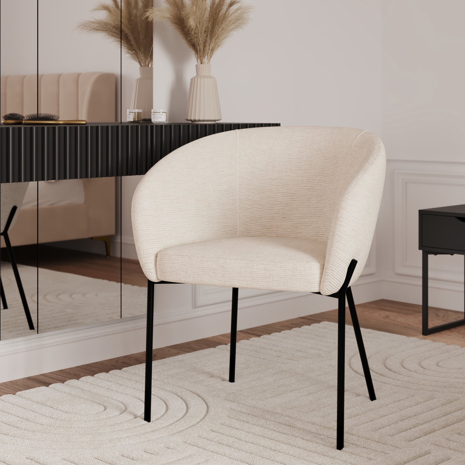 Chaise Andy tissu texture blanc chiné confort pieds noirs