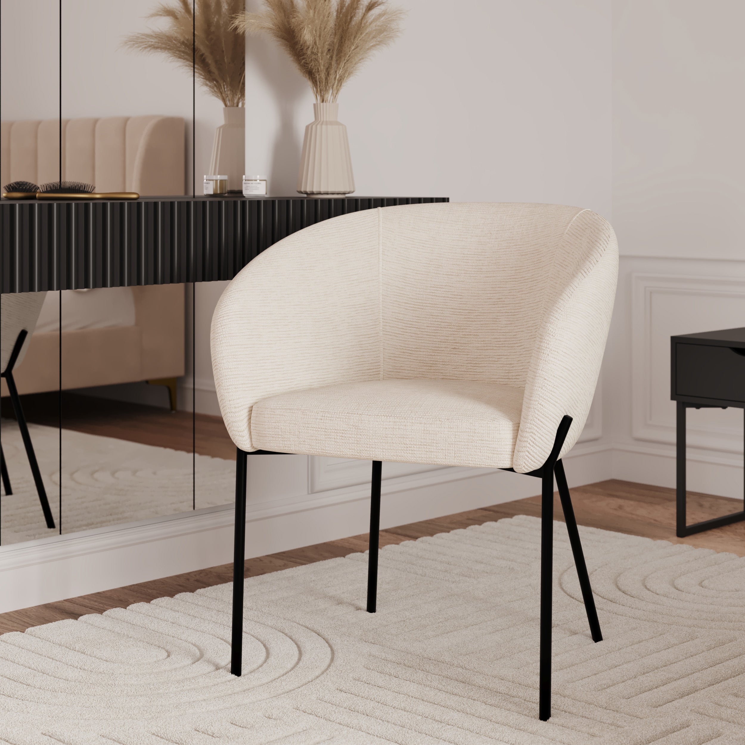 Chaise Andy tissu texture blanc chiné confort pieds noirs