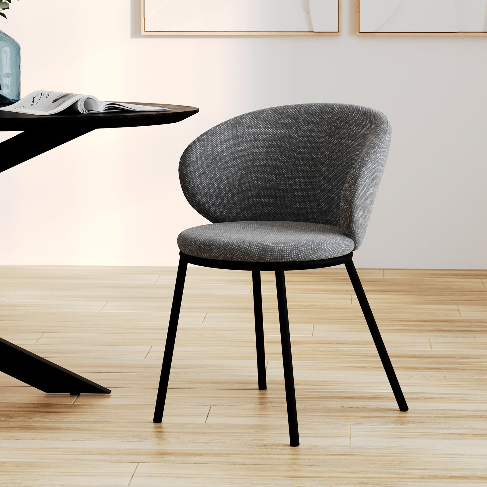 chaise angele en tissu gris pieds noirs rdv deco