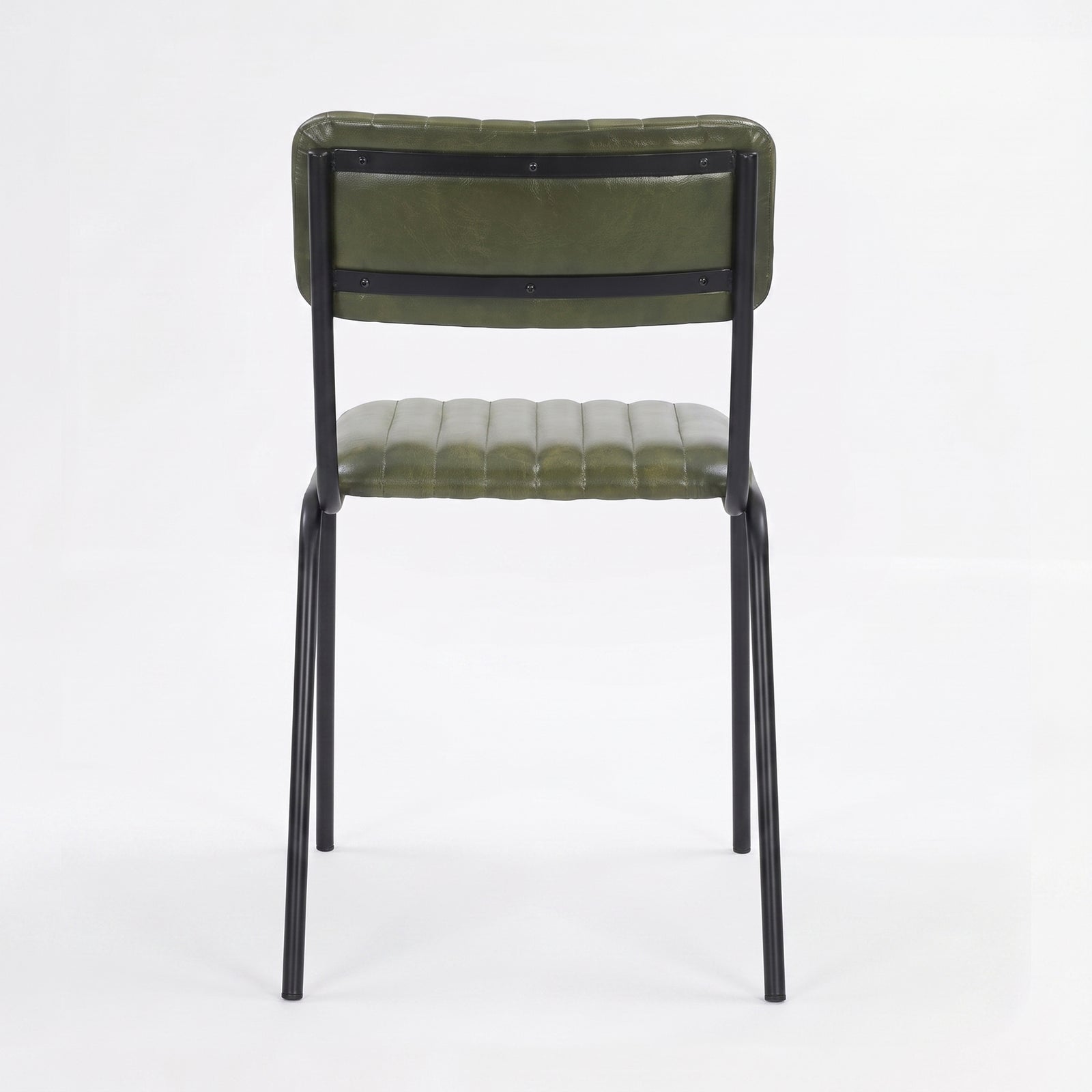 Chaise Arsène en cuir de buffle vert et pieds en métal noir, vue de dos - Maison Pavane
