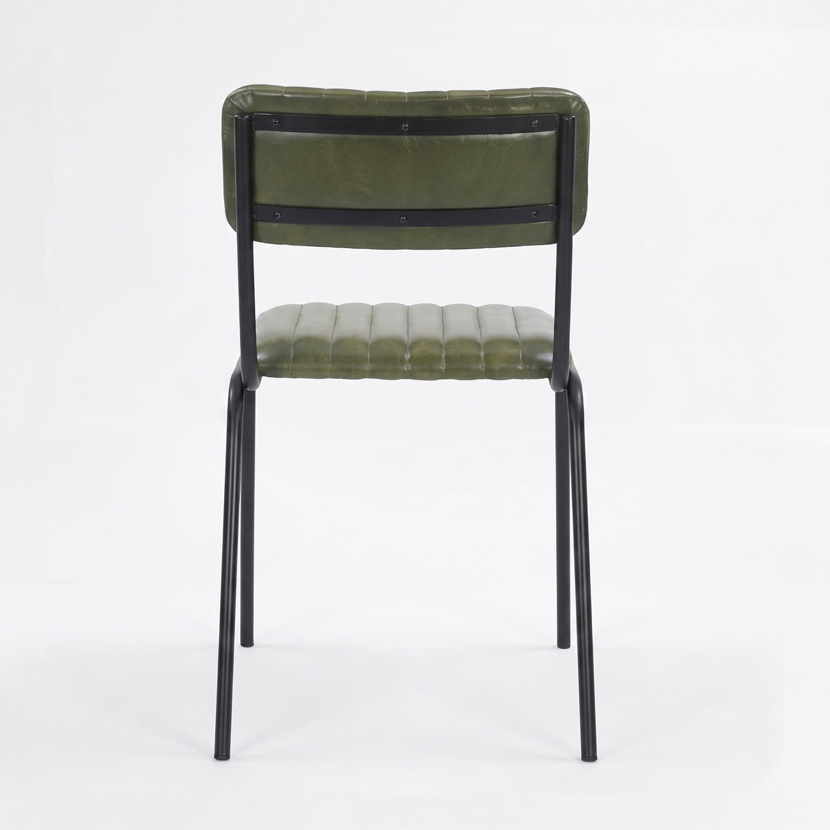 Chaise Arsène en cuir de buffle vert et pieds en métal noir, vue de dos - Maison Pavane