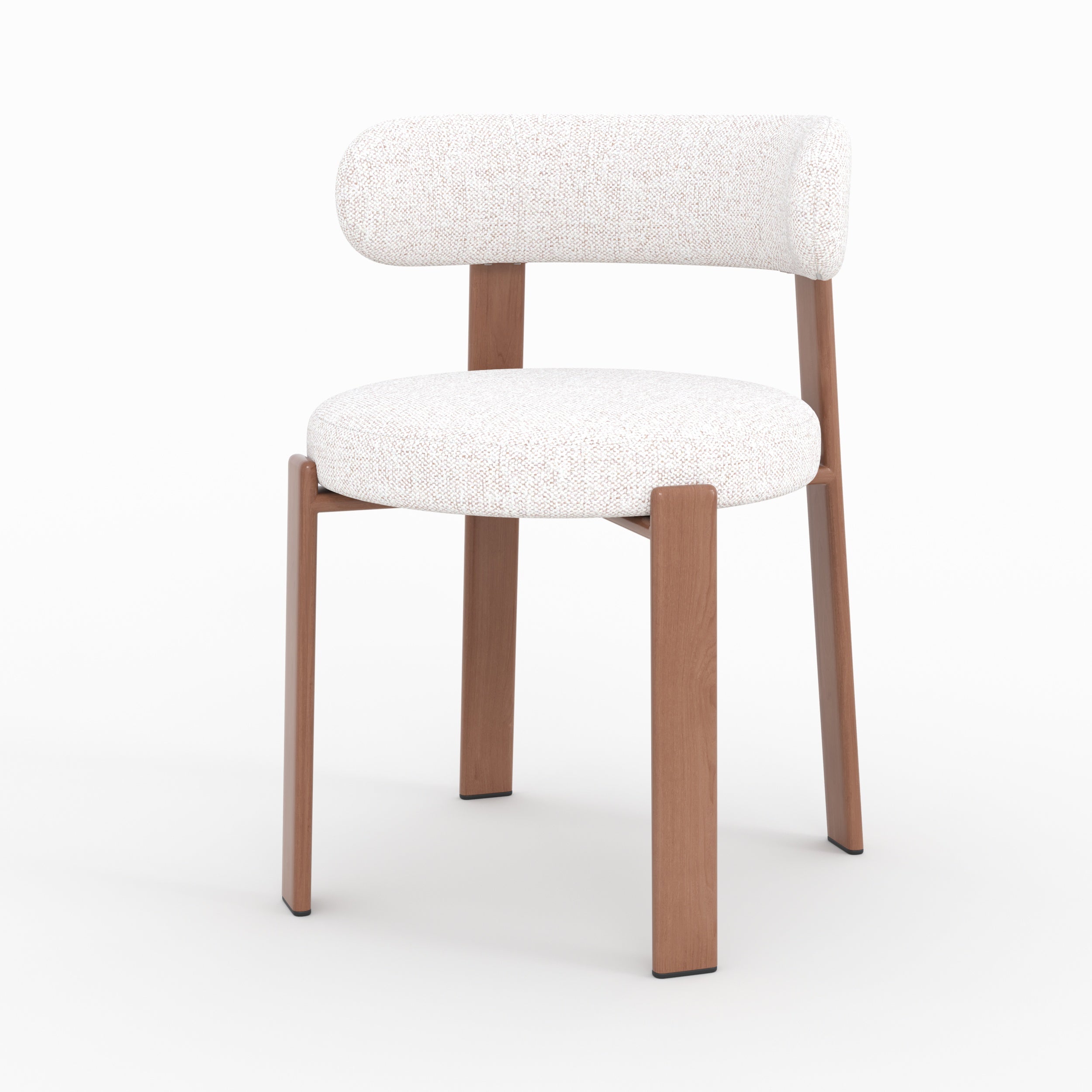 Chaise Aura tissu texture blanc cassé pieds métal effet bois vue trois quarts avant
