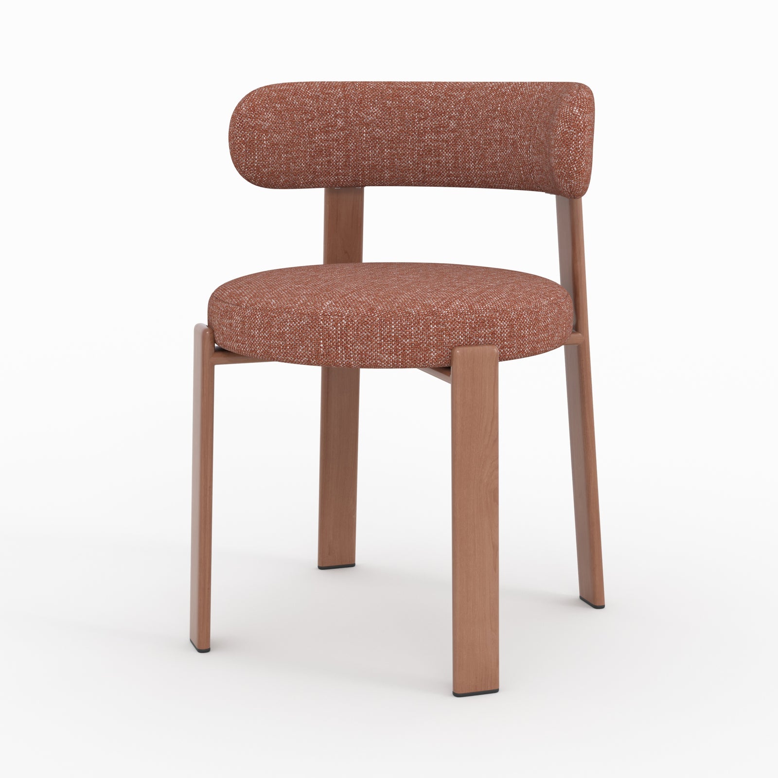 Chaise Aura tissu texture brun canelle pieds métal effet bois vue trois quarts avant