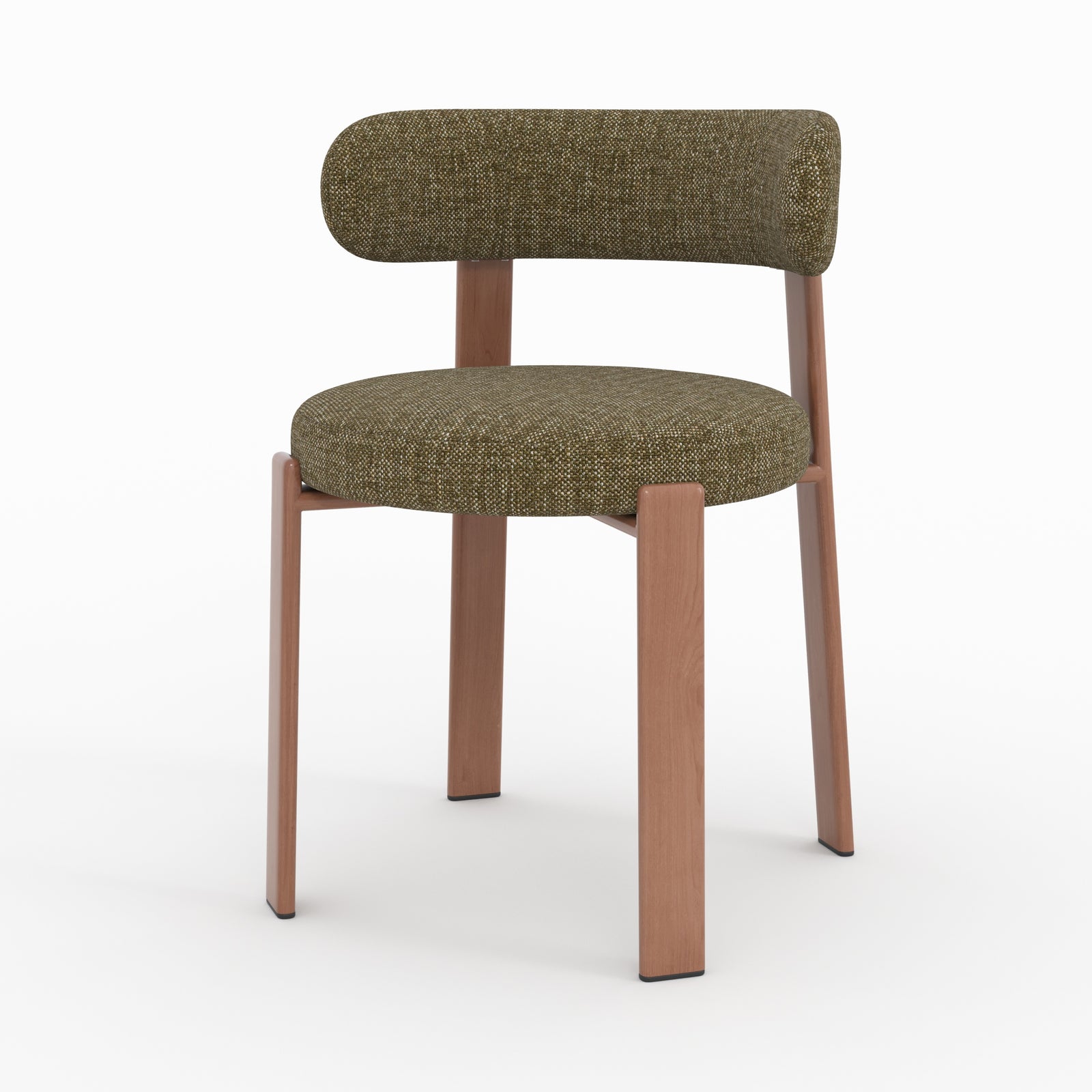 Chaise Aura tissu texture vert kaki pieds métal effet bois vue trois quarts avant