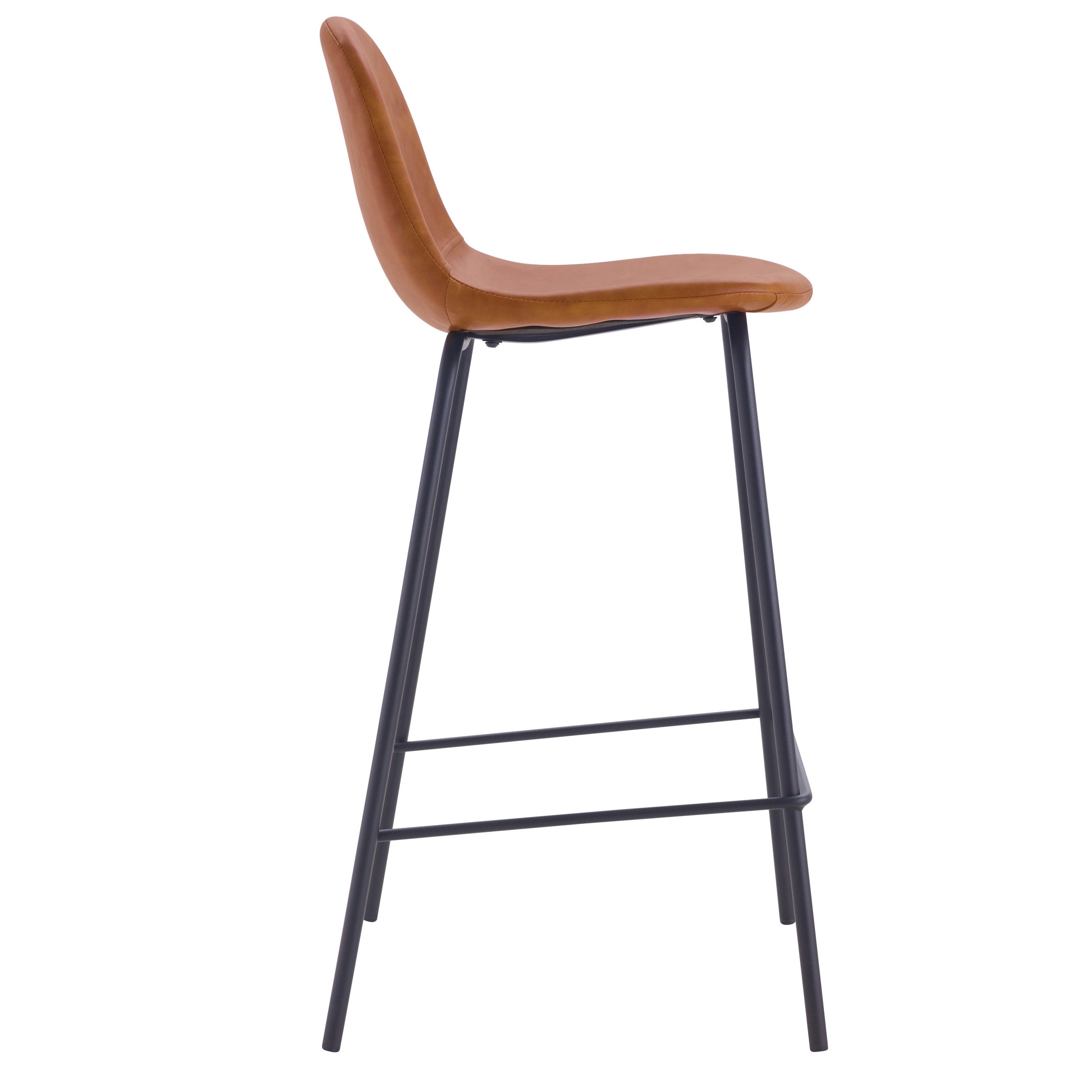 Chaise de bar 65 cm en cuir synthétique camel à dossier arrondi vue de profil - Maison Pavane