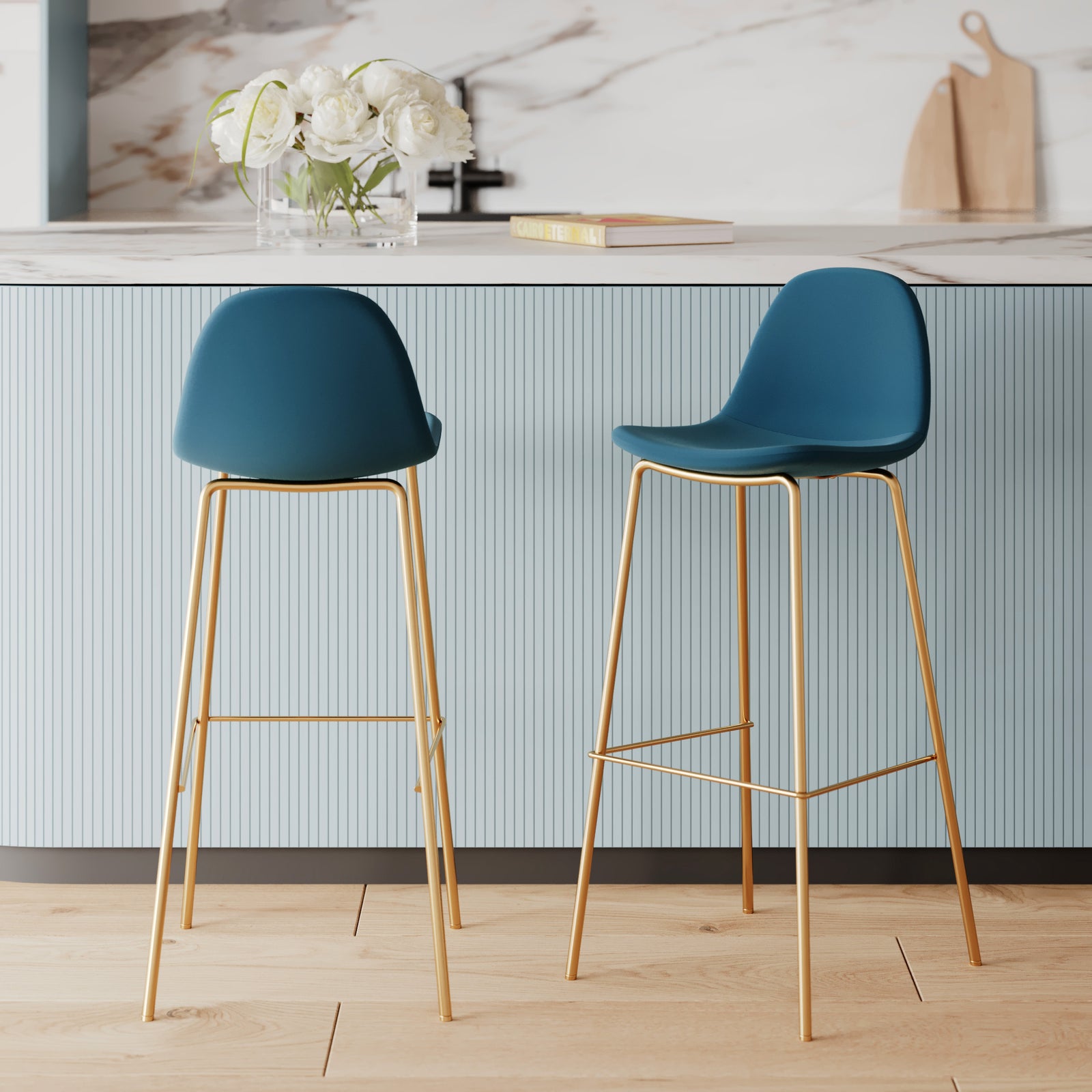 chaise bar henrik cuir bleu dore synthetique