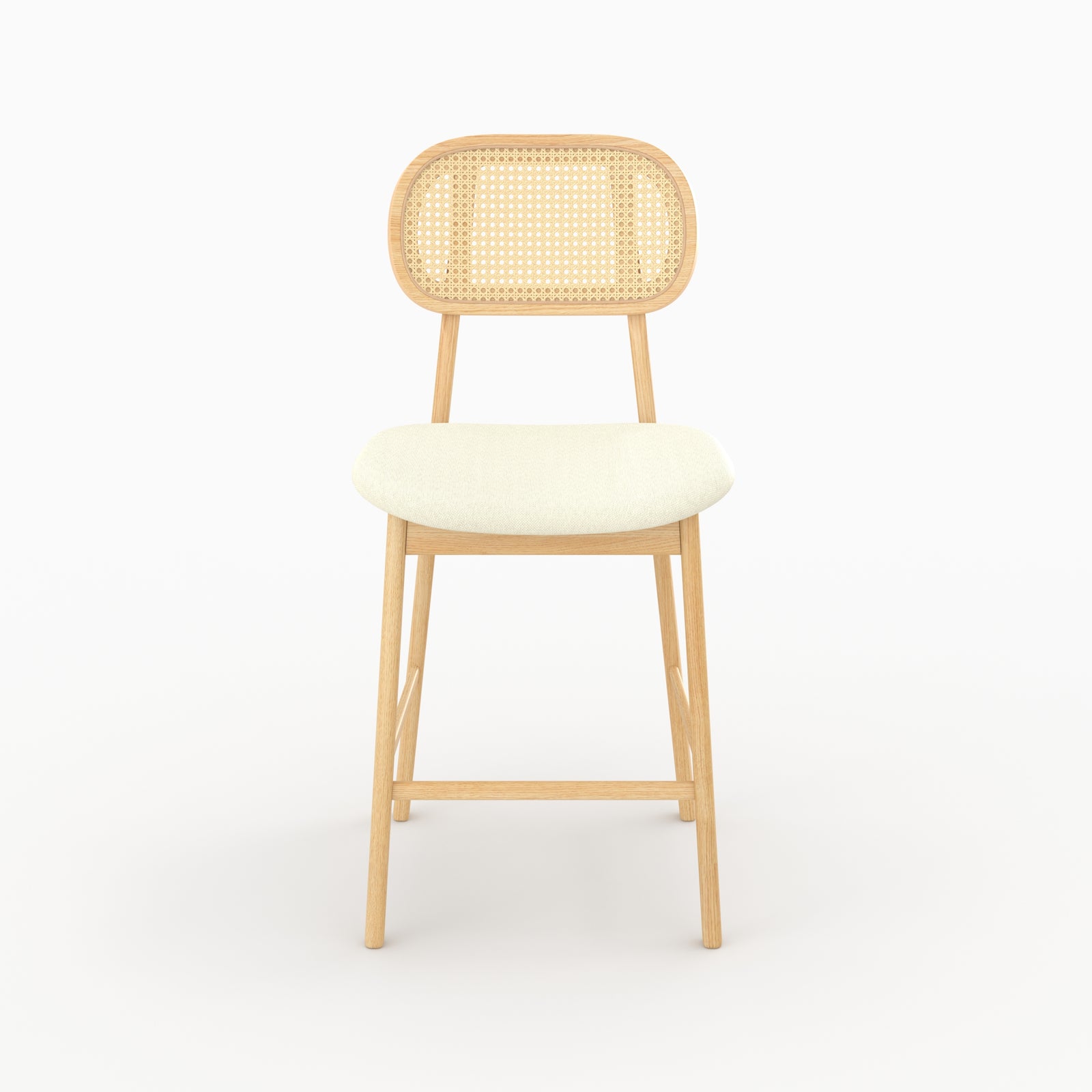Chaise bar Maria mi-hauteur bois clair cannage assise beige vue face – Maison Pavane
