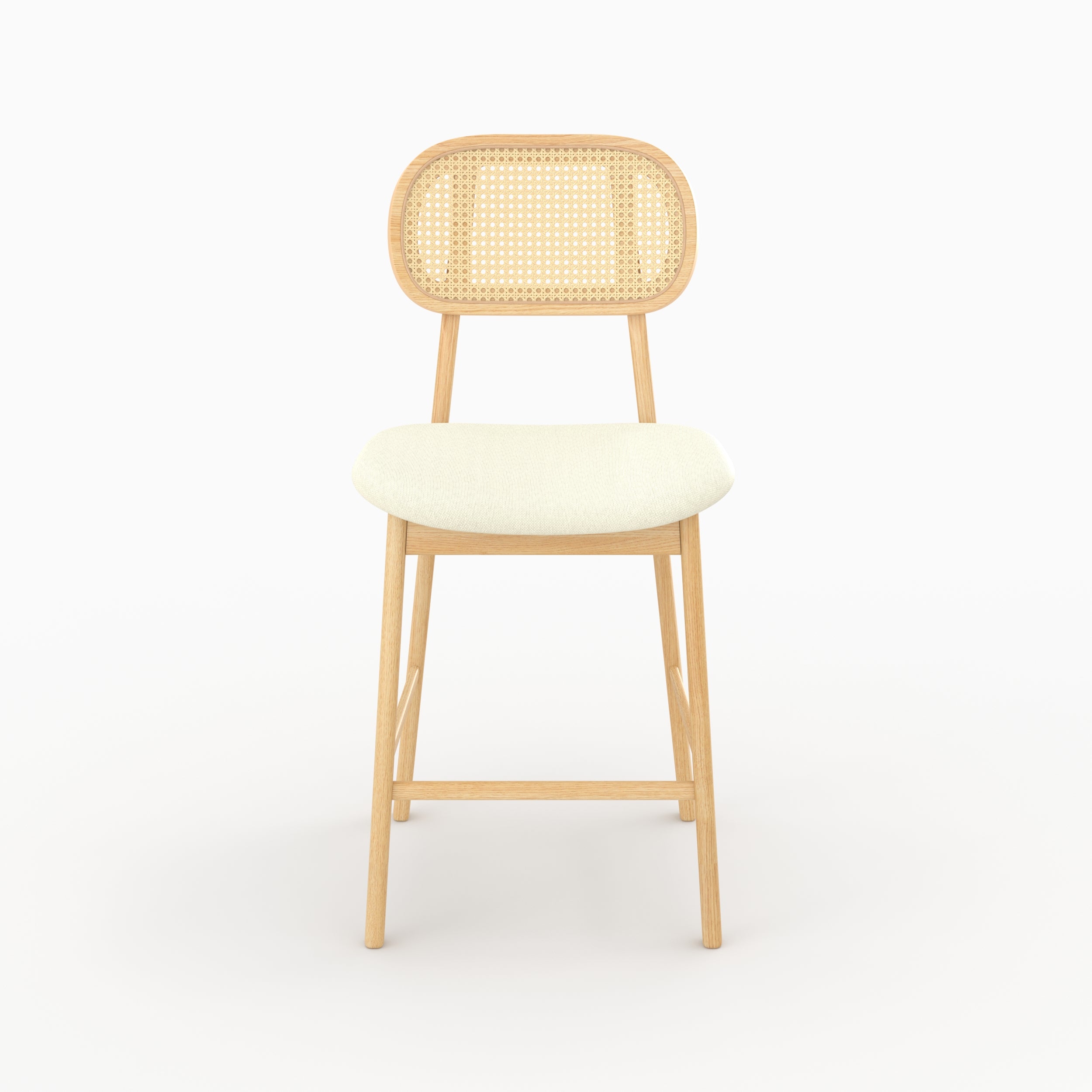Chaise de bar mi-hauteur Maria en tissu beige et bois 64.5 cm (lot de 2)