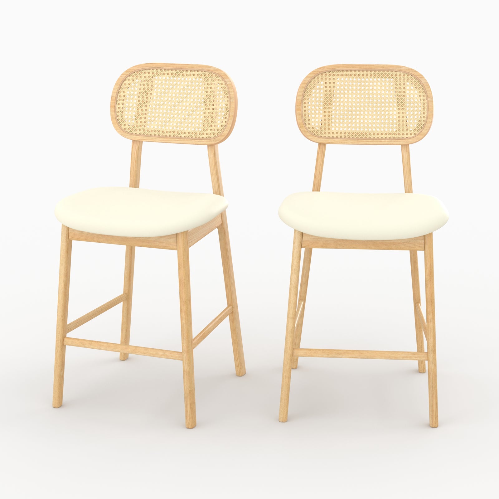 Chaise bar Maria mi-hauteur bois clair rotin cannage lot de 2 comptoir – Maison Pavane