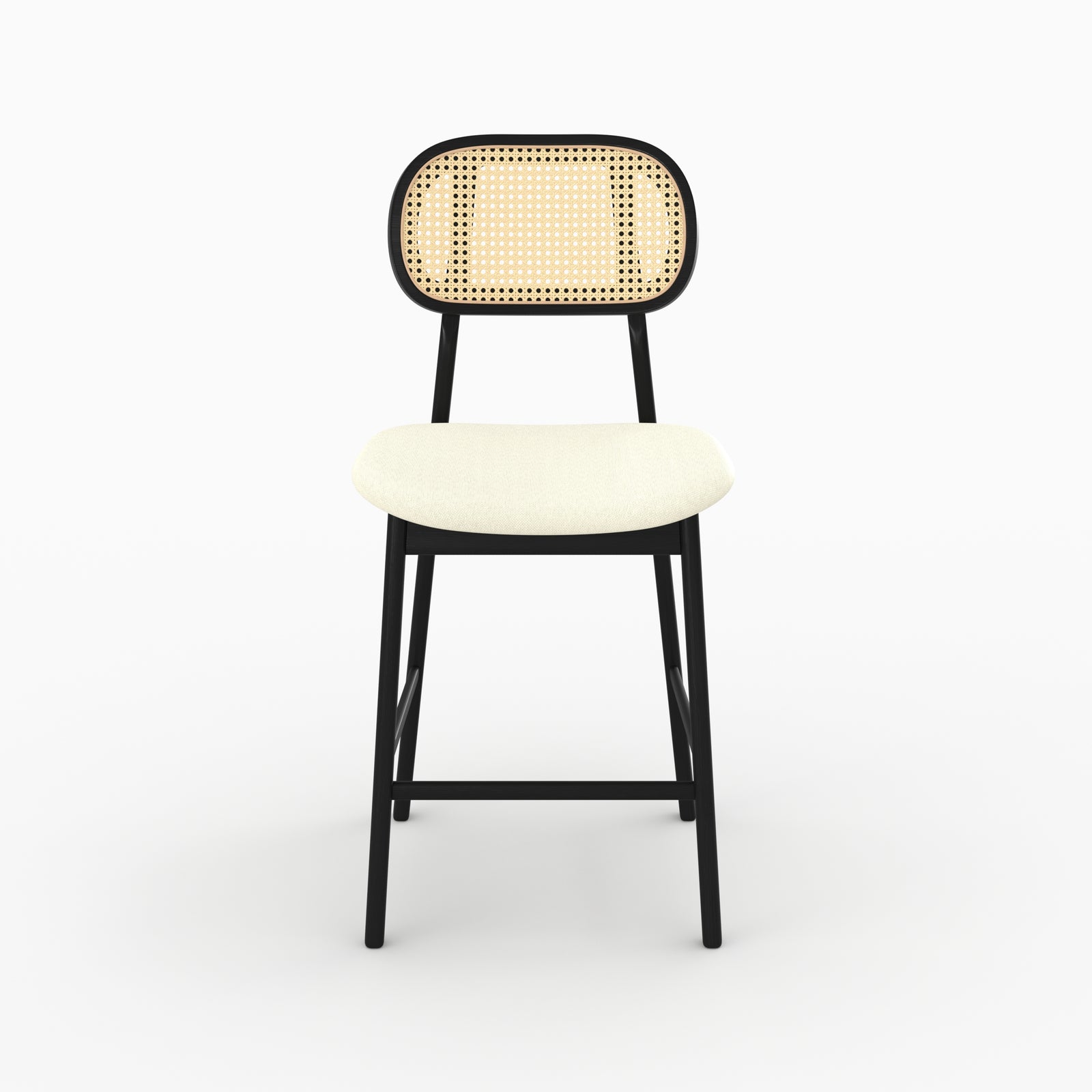 Chaise bar Maria mi-hauteur bois noir cannage assise beige vue face – Maison Pavane