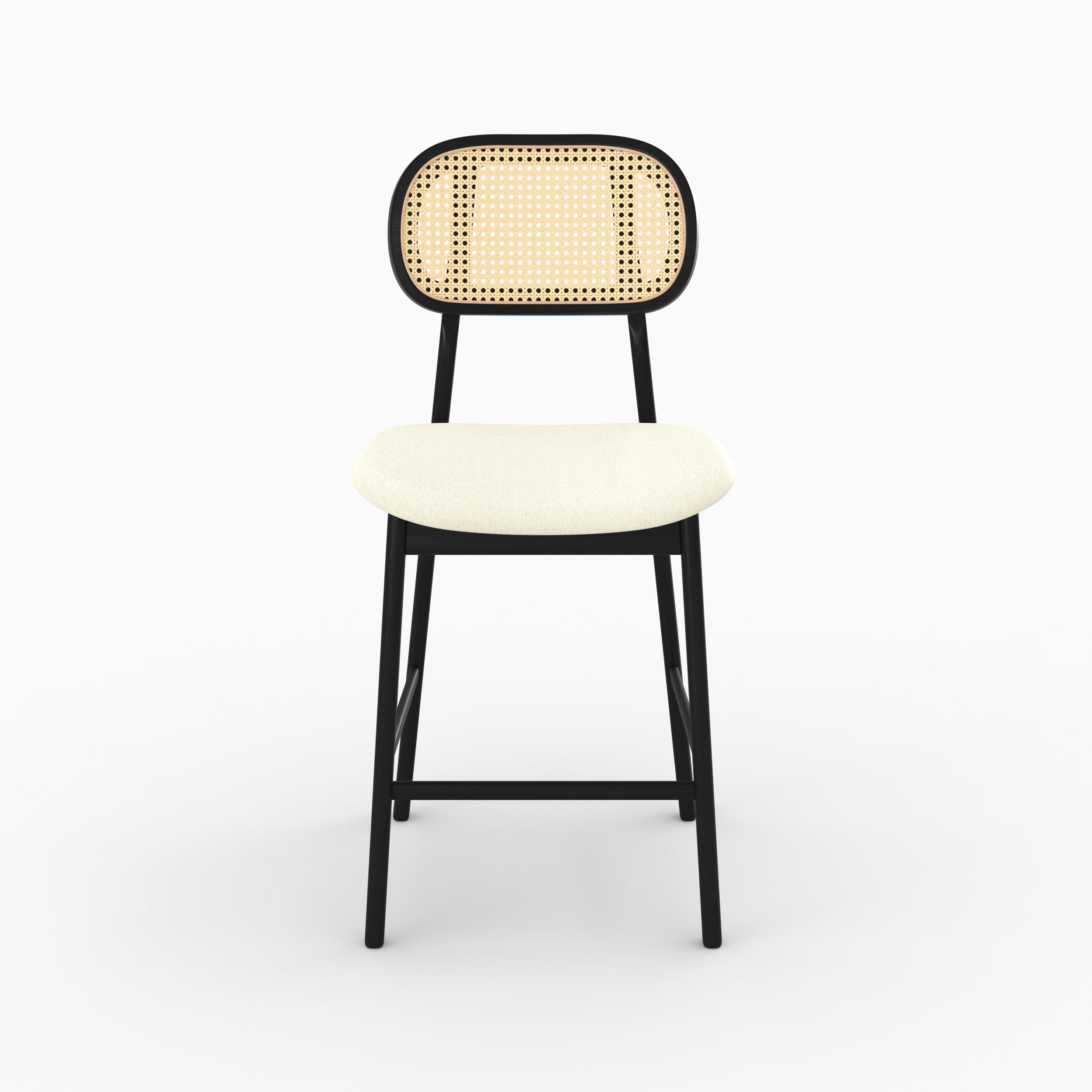 Chaise de bar mi-hauteur Maria en tissu beige et bois noir 64.5 cm (lot de 2)