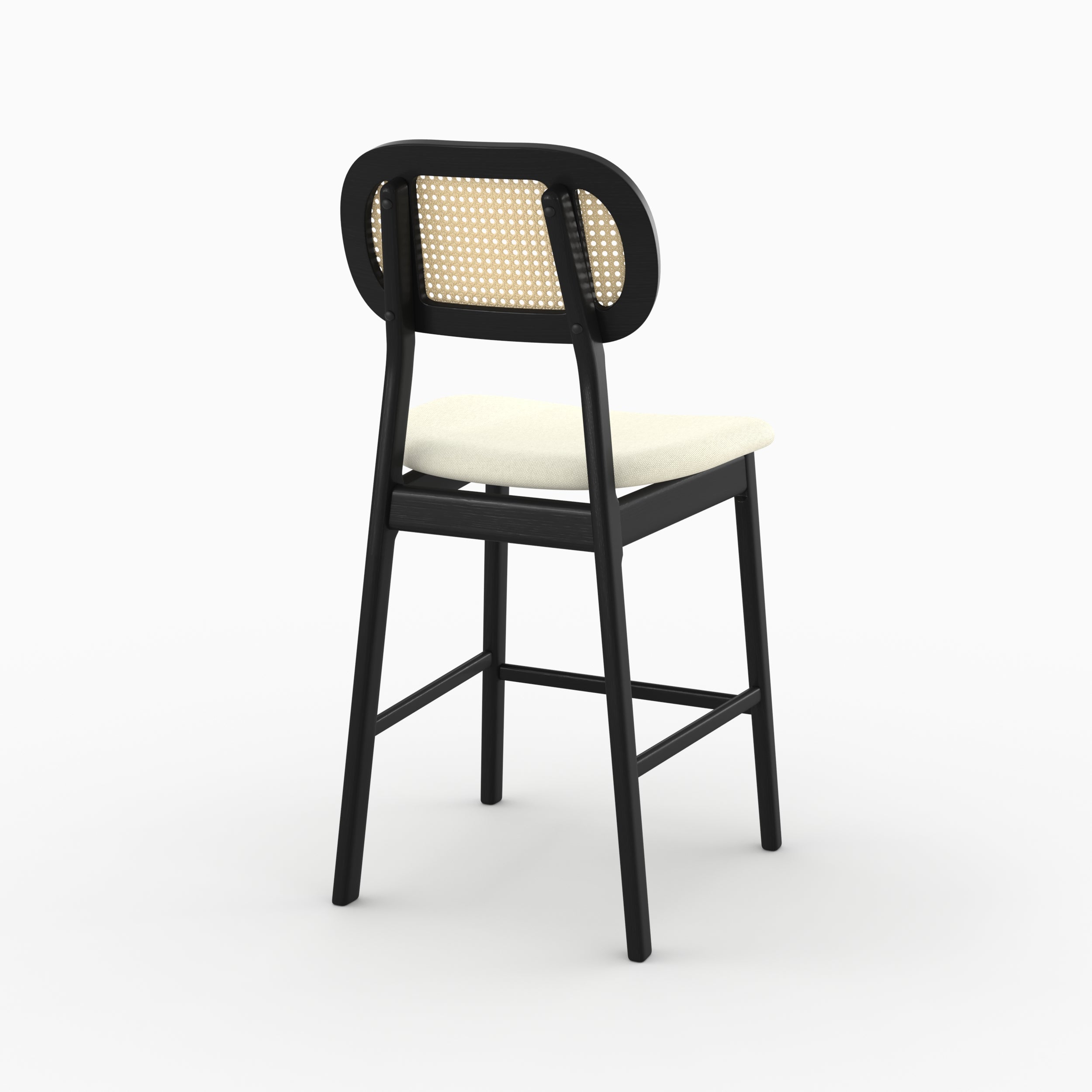 Chaise de bar mi-hauteur Maria en tissu beige et bois noir 64.5 cm (lot de 2)