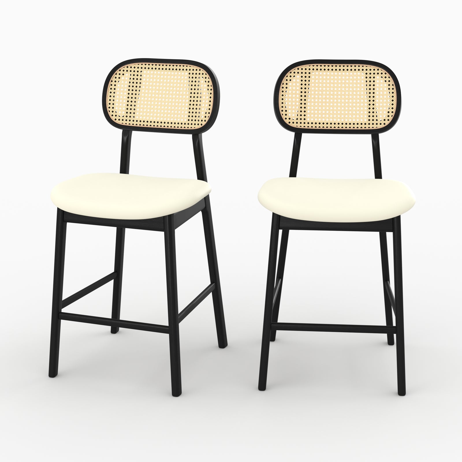 Chaise bar Maria mi-hauteur bois noir rotin cannage lot de 2 comptoir – Maison Pavane