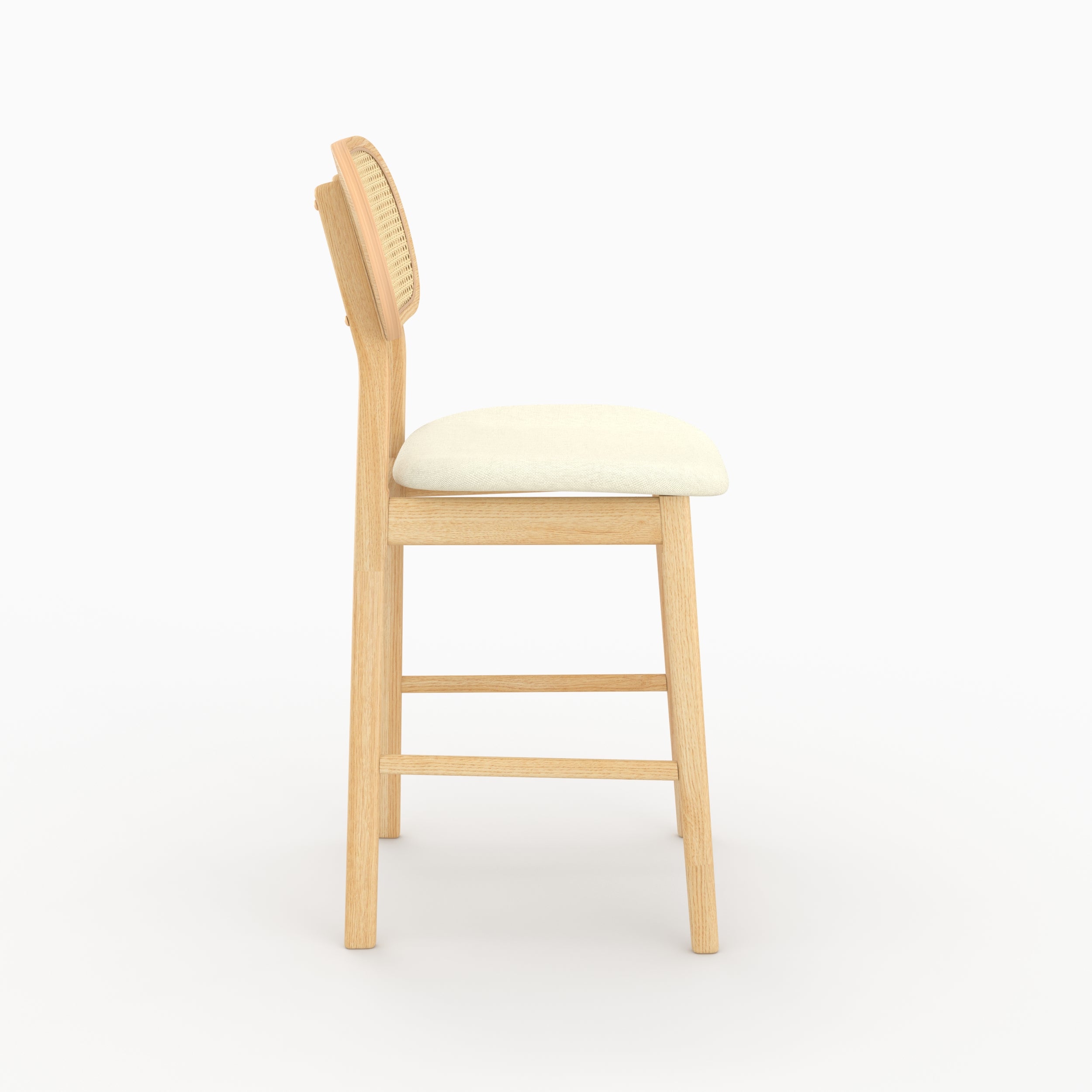 Chaise de bar mi-hauteur Maria en tissu beige et bois 64.5 cm (lot de 2)