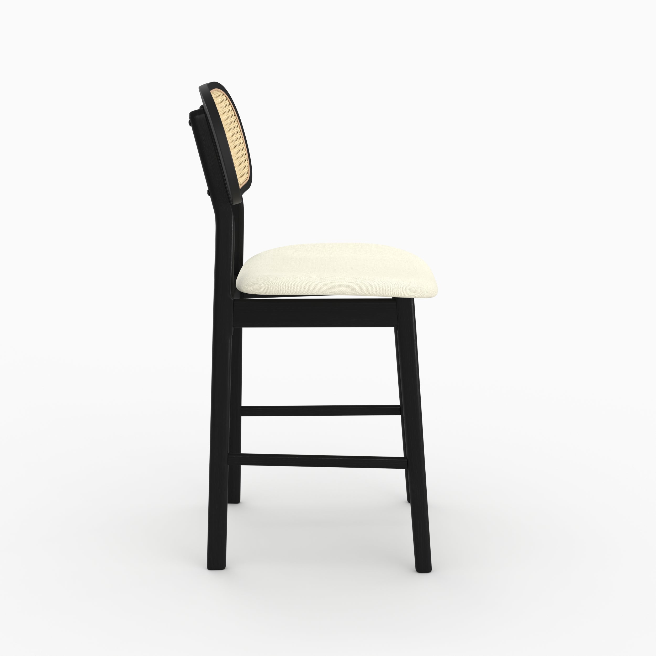 Chaise de bar mi-hauteur Maria en tissu beige et bois noir 64.5 cm (lot de 2)