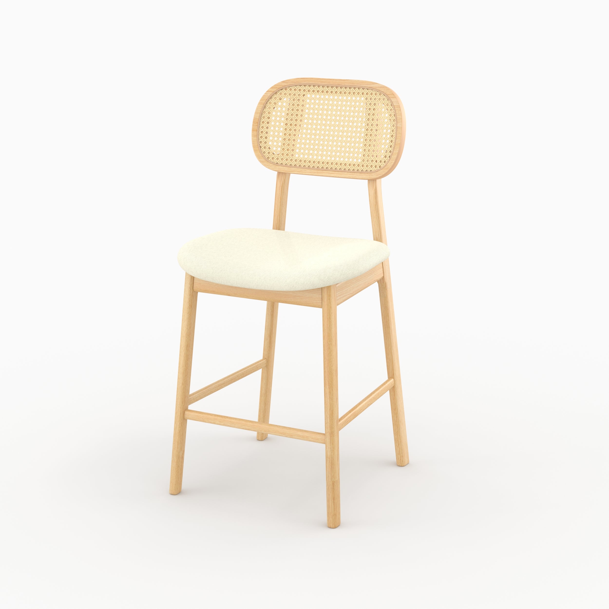 Chaise de bar mi-hauteur Maria en tissu beige et bois 64.5 cm (lot de 2)