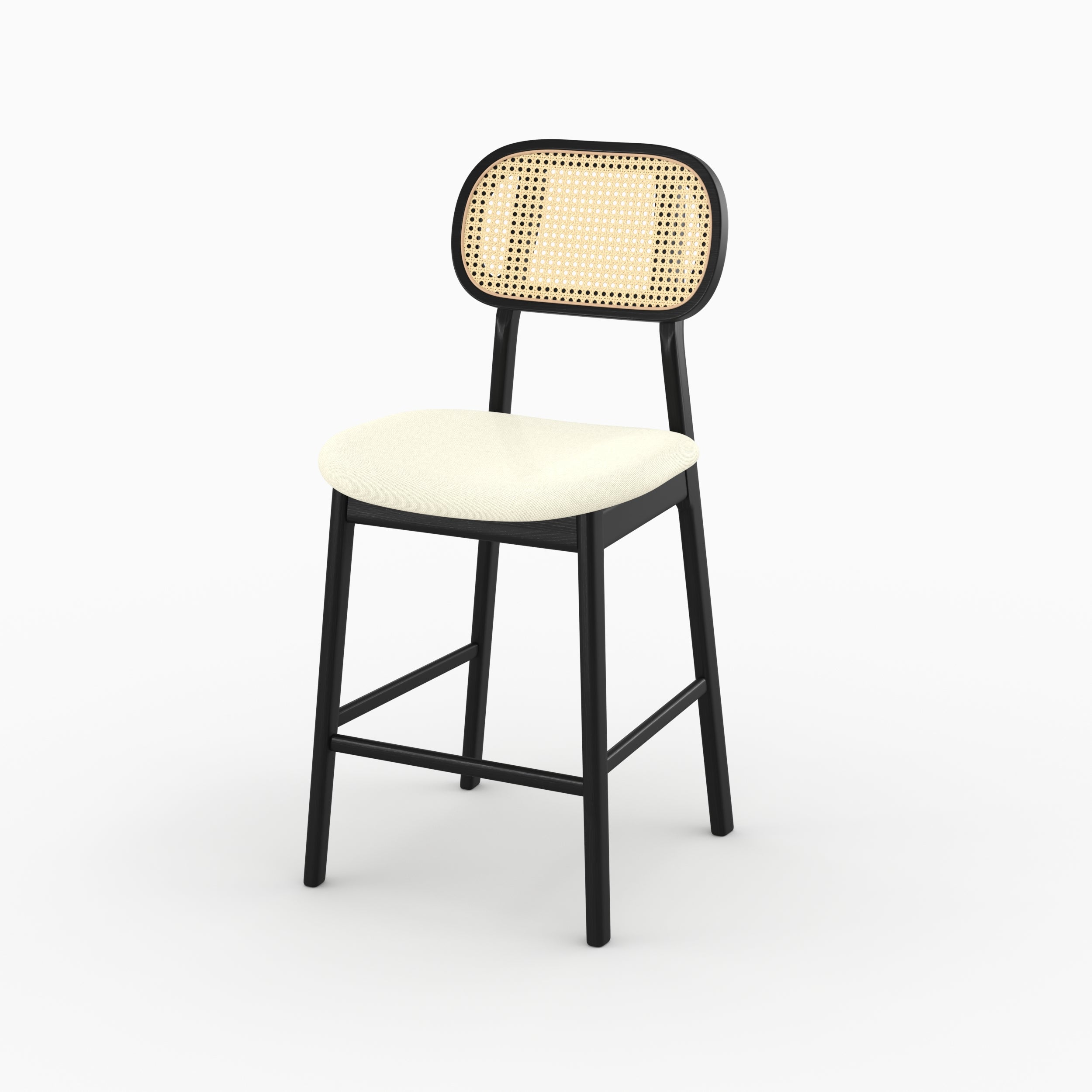 Chaise de bar mi-hauteur Maria en tissu beige et bois noir 64.5 cm (lot de 2)