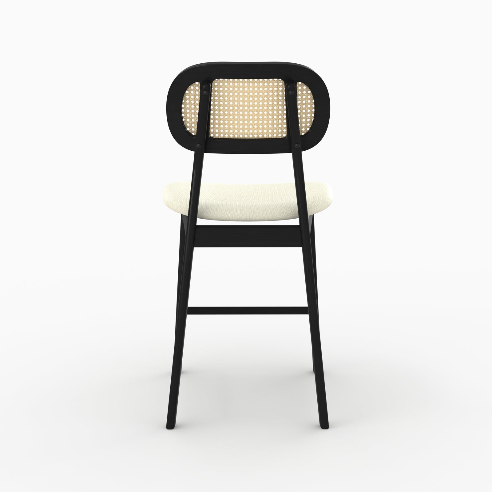 Chaise bar Maria mi-hauteur rotin cannage bois noir vue arrière – Maison Pavane