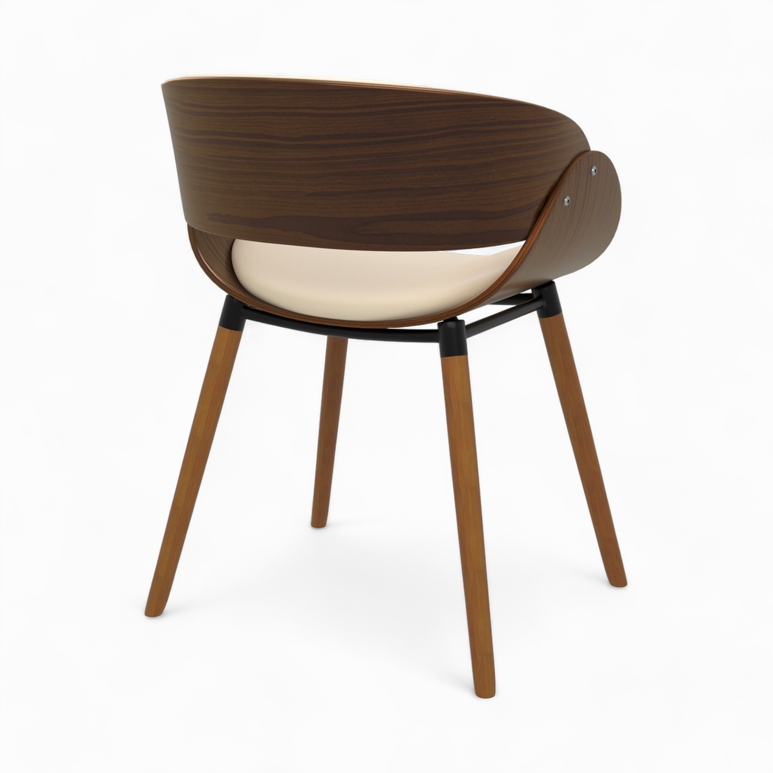 sedia beige in similpelle con gambe in legno di noce