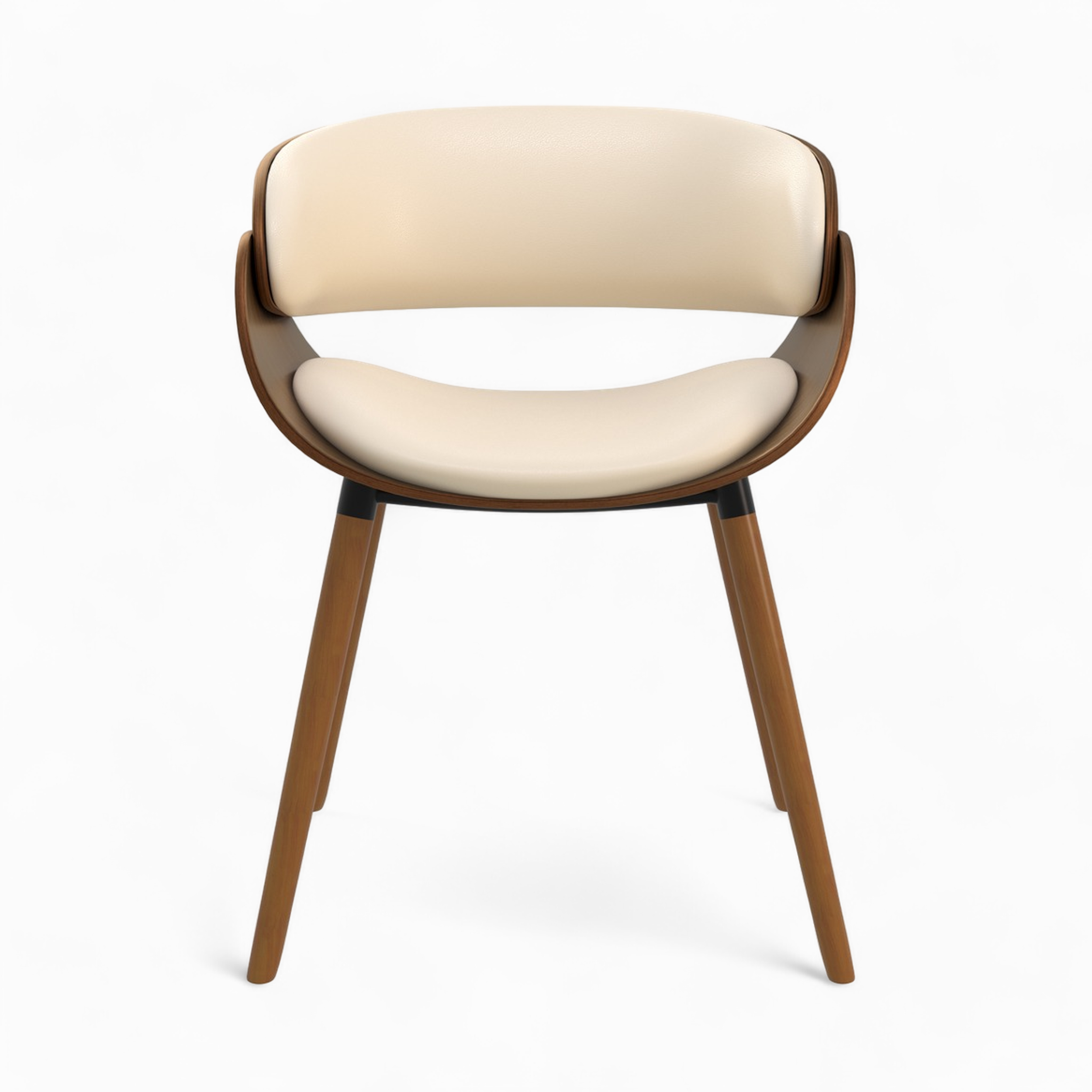 sedia beige polo in pelle sintetica con gambe in legno placca noce