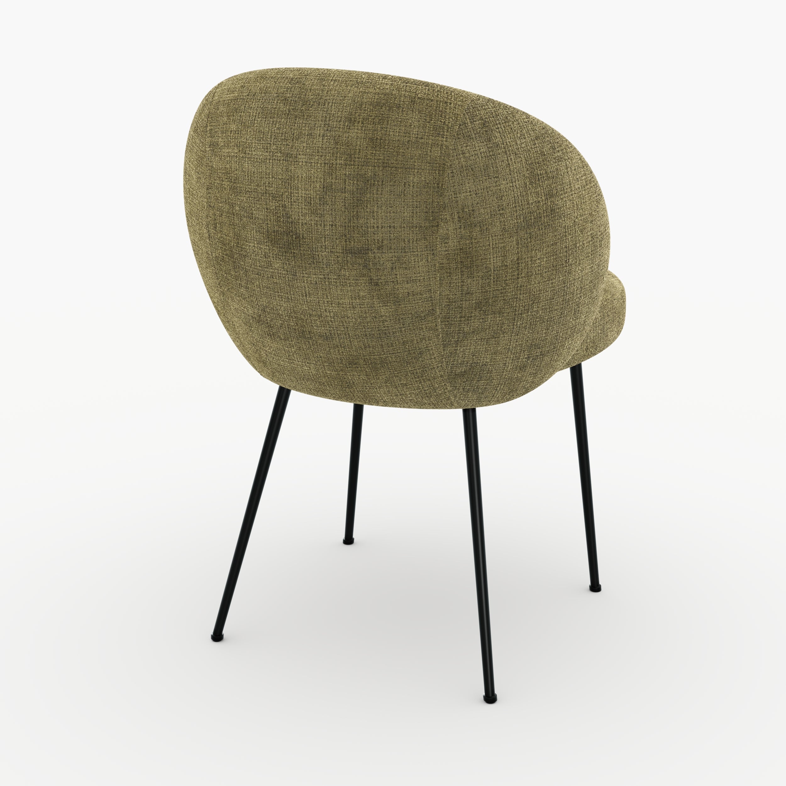 Chaise Bloomy en velours chenille vert olive foncé et métal noir intérieur