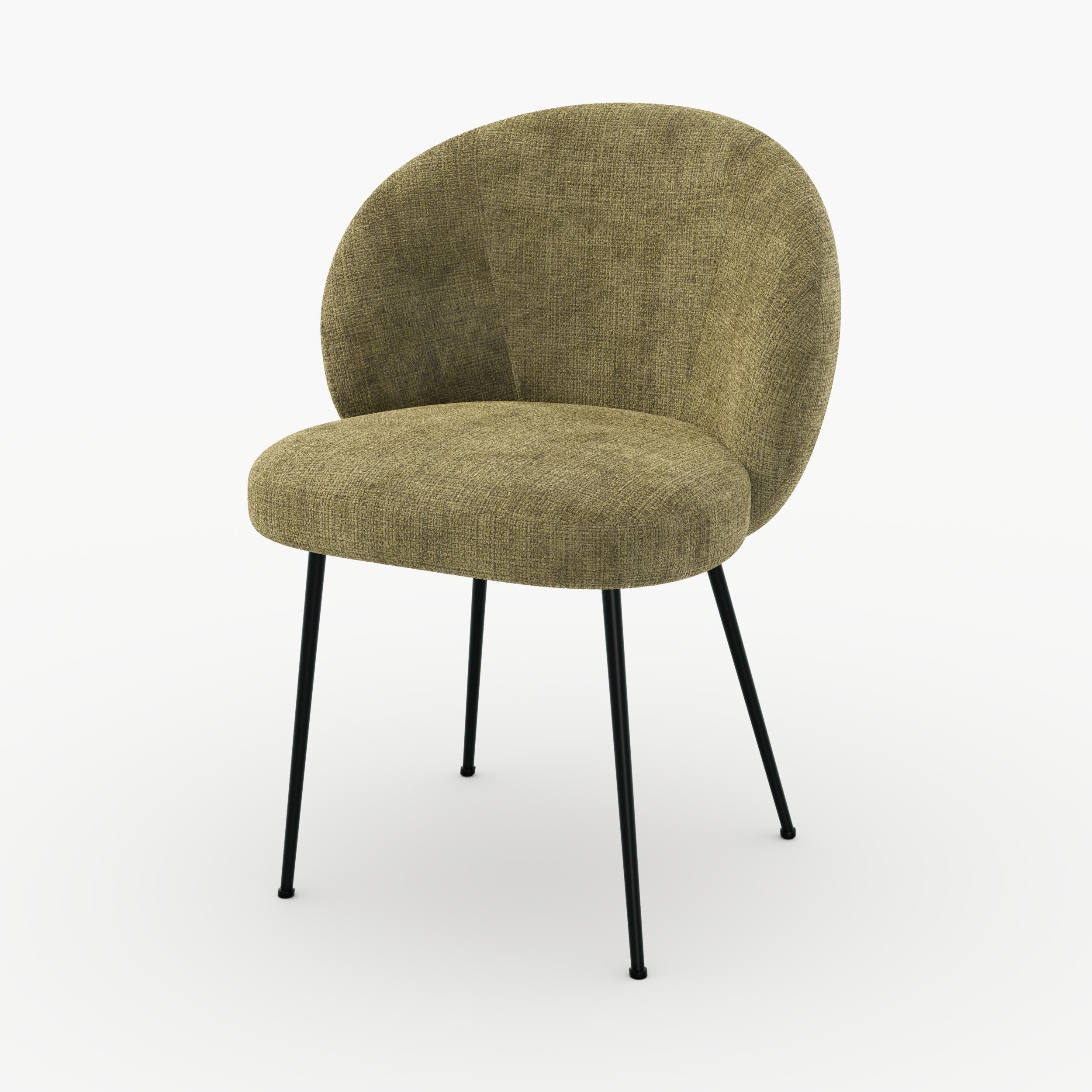 Chaise Bloomy en velours chenille vert olive foncé et métal noir zoom produit