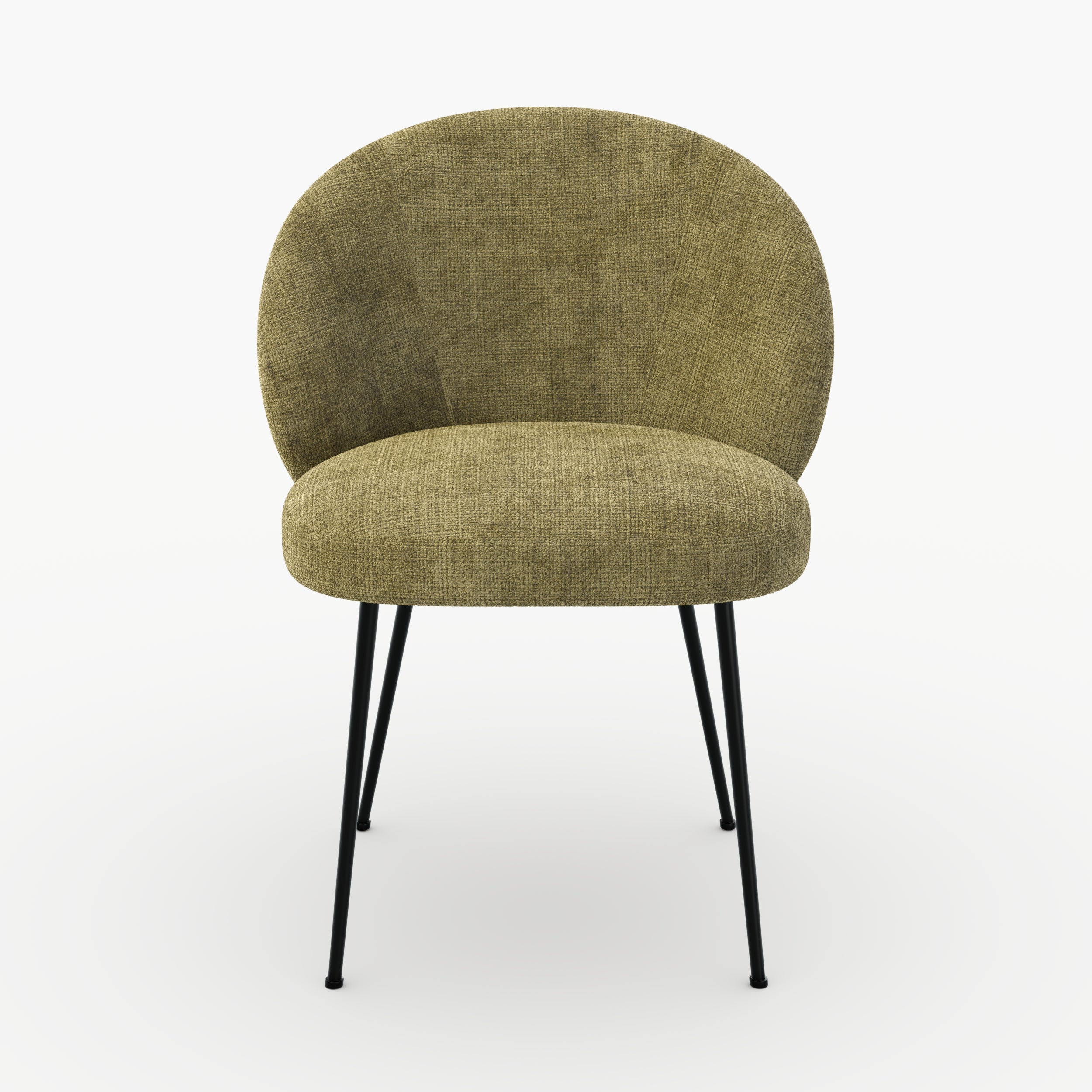 Chaise Bloomy en velours chenille vert olive foncé et métal noir