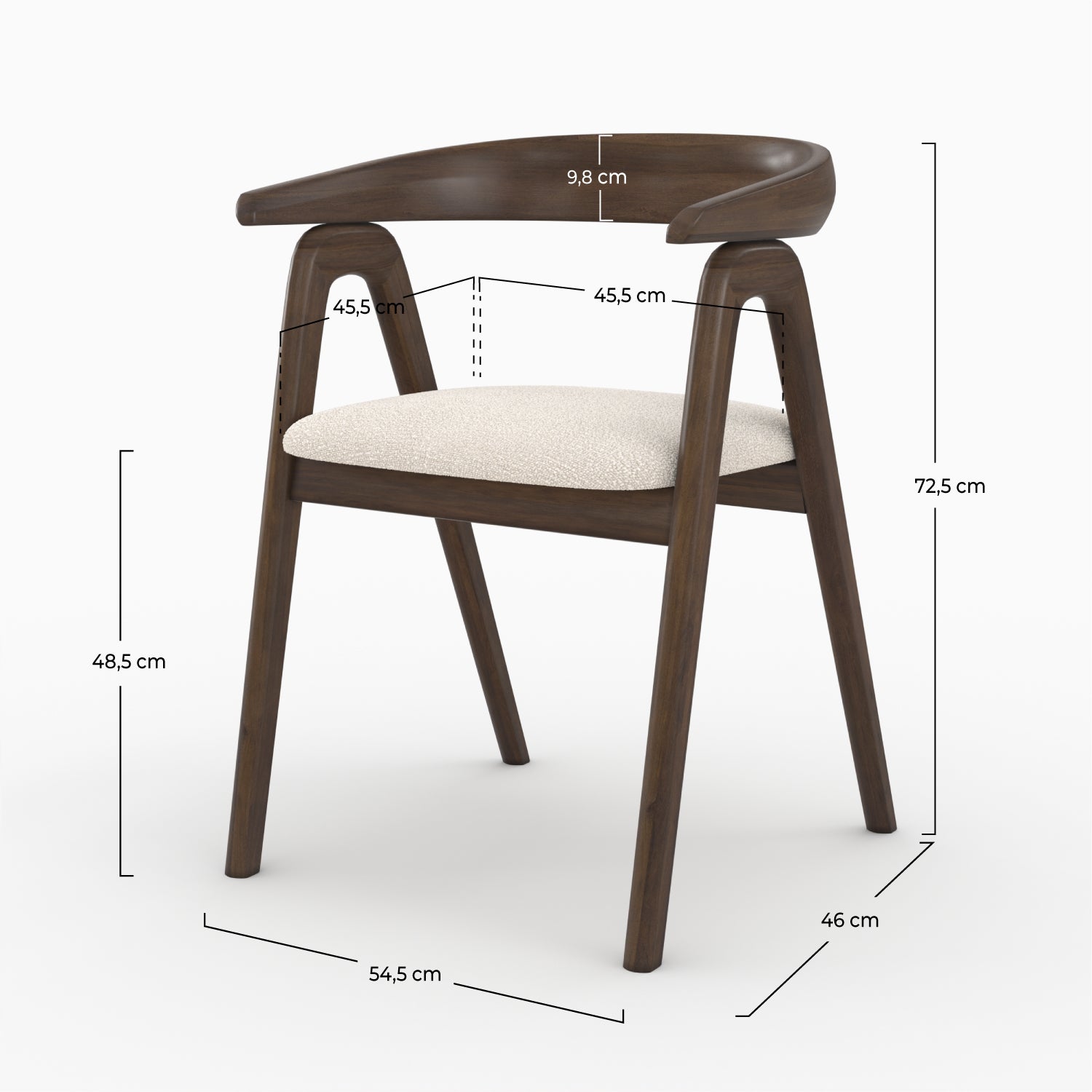 sedia in legno scuro e tessuto bouclé crema hawa hevea