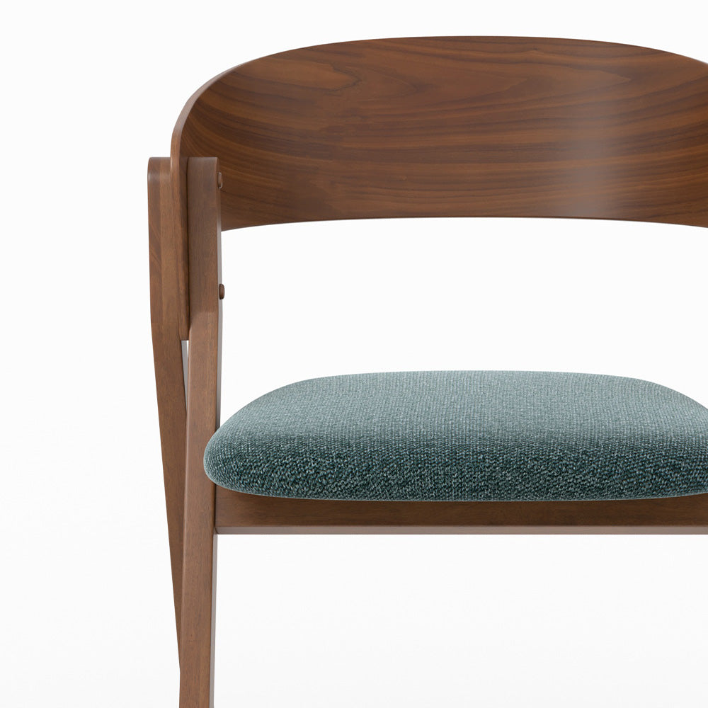 sedia in legno scuro e tessuto verde