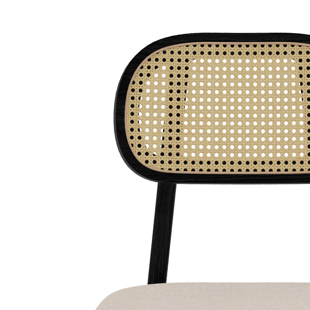 sedia legno nero tessuto beige rattan sintetico maria