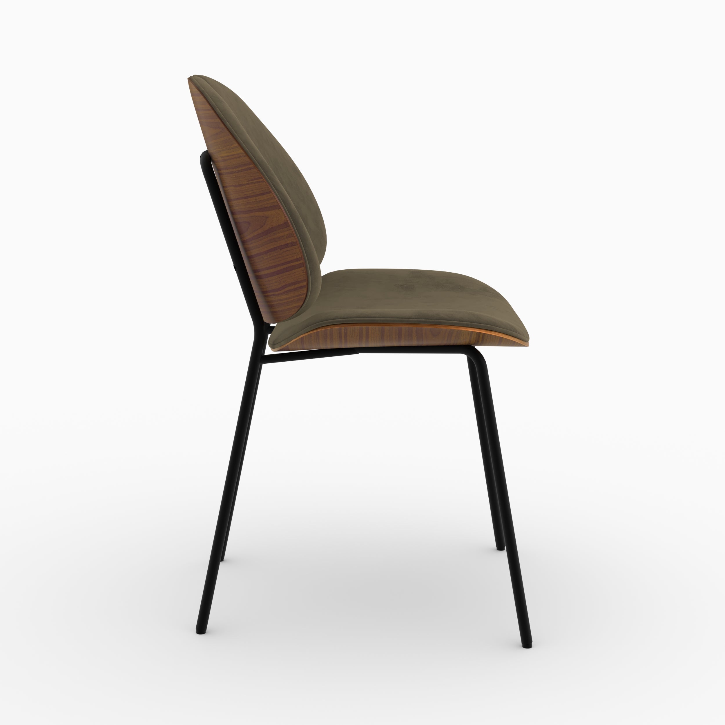 Chaise bois noyer velours kaki Coccinelle