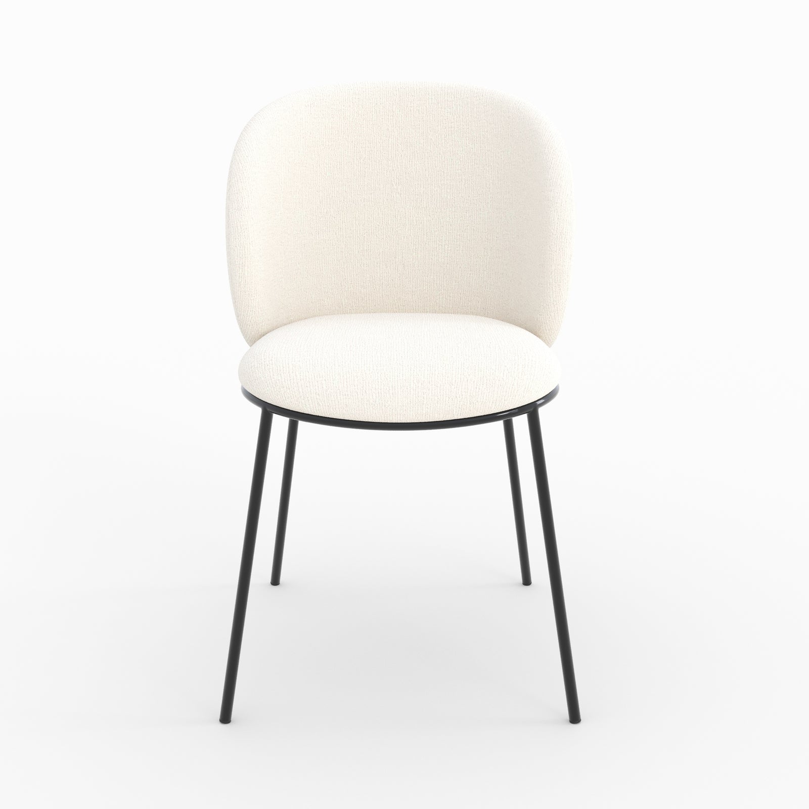 Chaise bulle tissu doux blanc pieds métal noir vue face