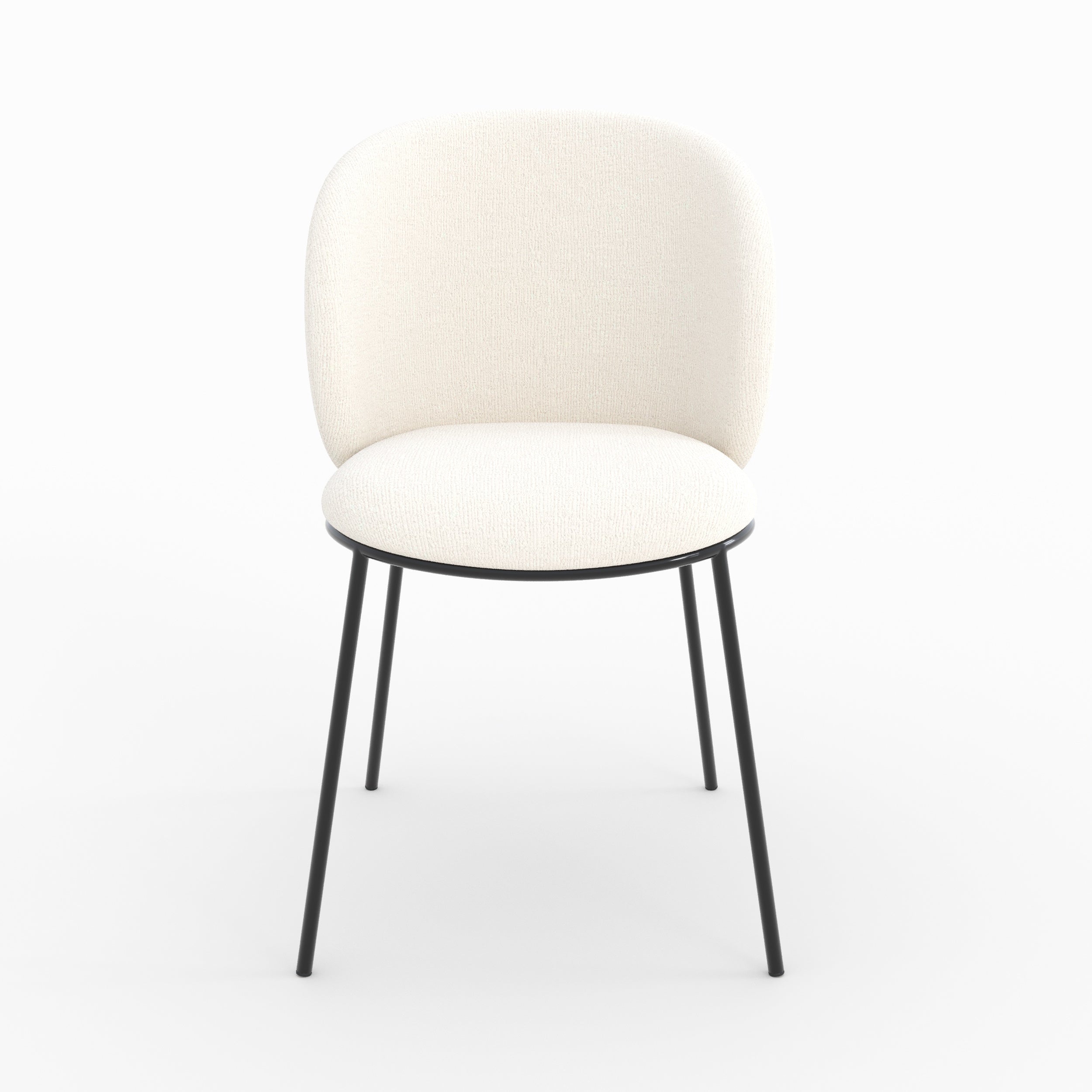 Chaise bulle tissu doux blanc pieds métal noir vue face