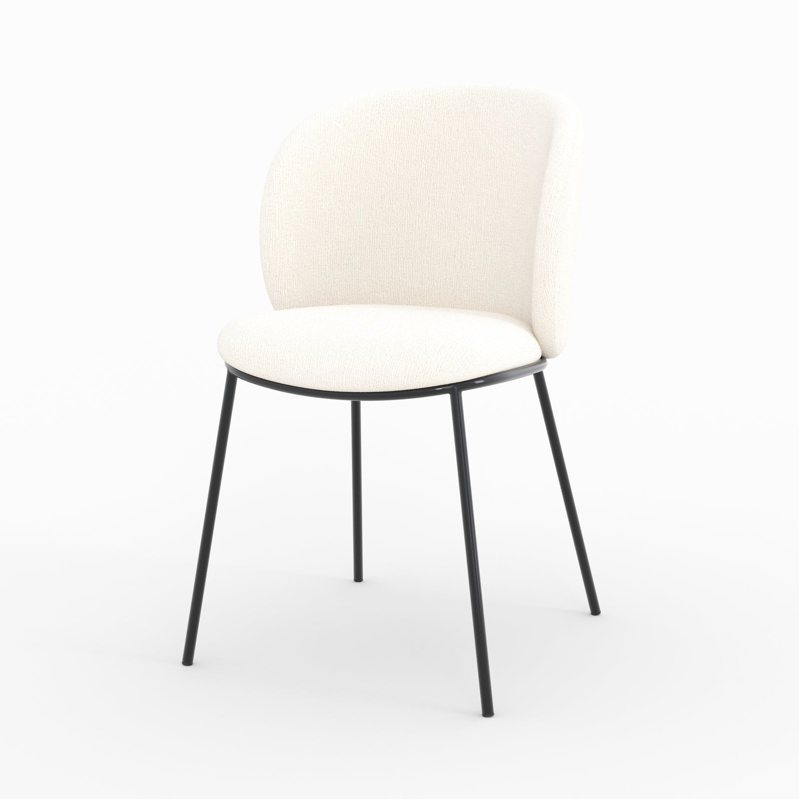 Chaise bulle tissu doux blanc pieds métal noir vue trois quarts avant